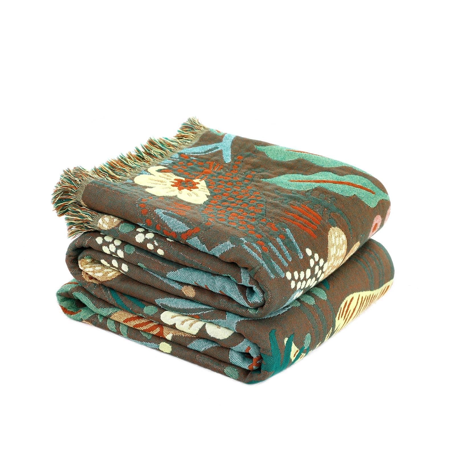 Boho Throw Blanket for Bed - 100% Cotton Ultra Soft Rustic Quilt Summer Blanket - Forest Tiger Printed Farmhouse Decor Bed Blankets,60"×80" All Season Rustic Throw for Sofa Couch Chair