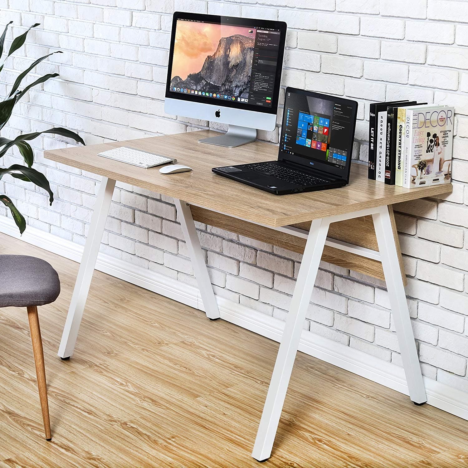 47" Computer Desk Large Surface Office Desk Study Writing Desk Table Workstation for Home Office School,White