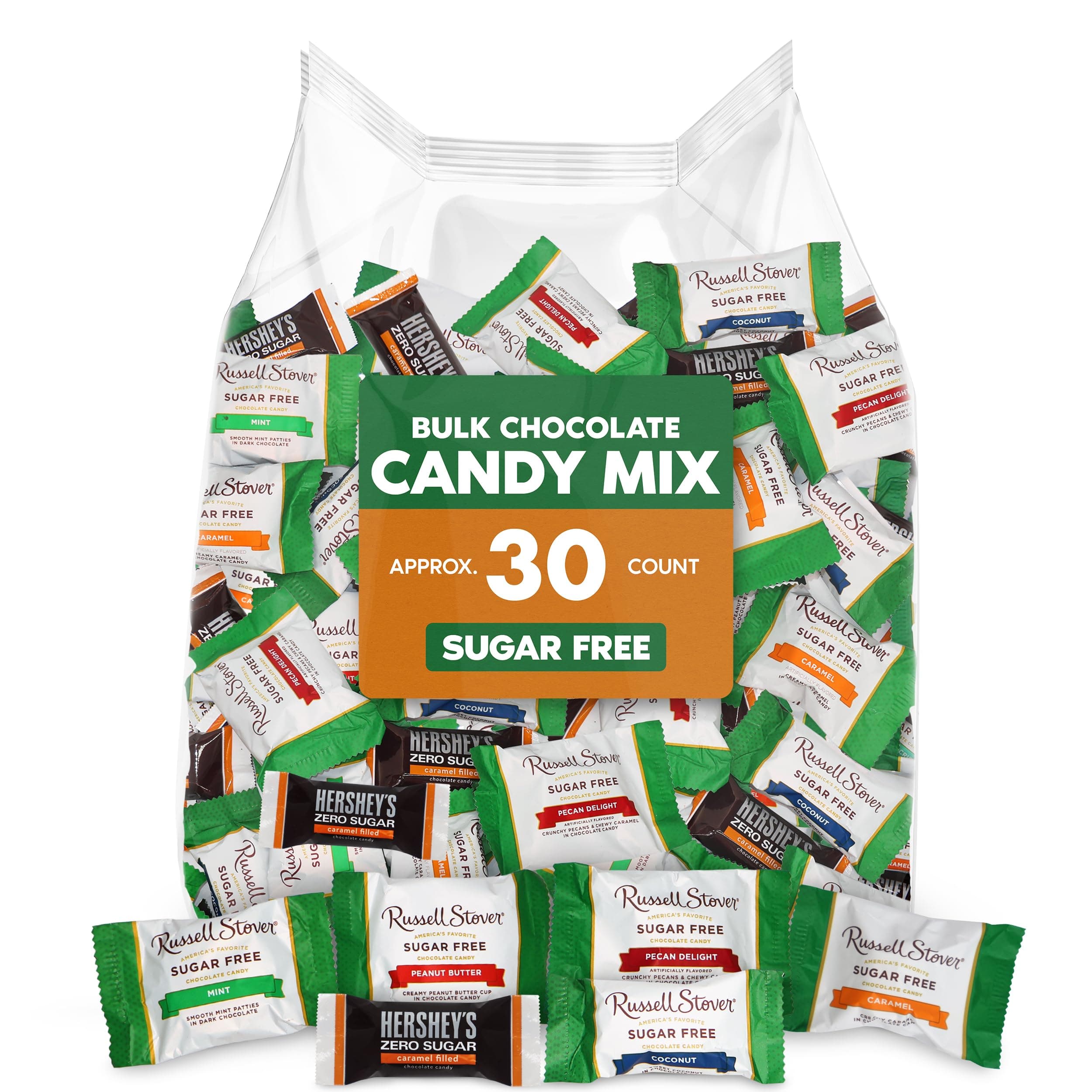 Bulk Sugar Free Chocolate Candy Variety Pack - 30 Pieces Zero Sugar Assorted Chocolate Bars Mix Candy For Party, School Snacks, and Office Treats