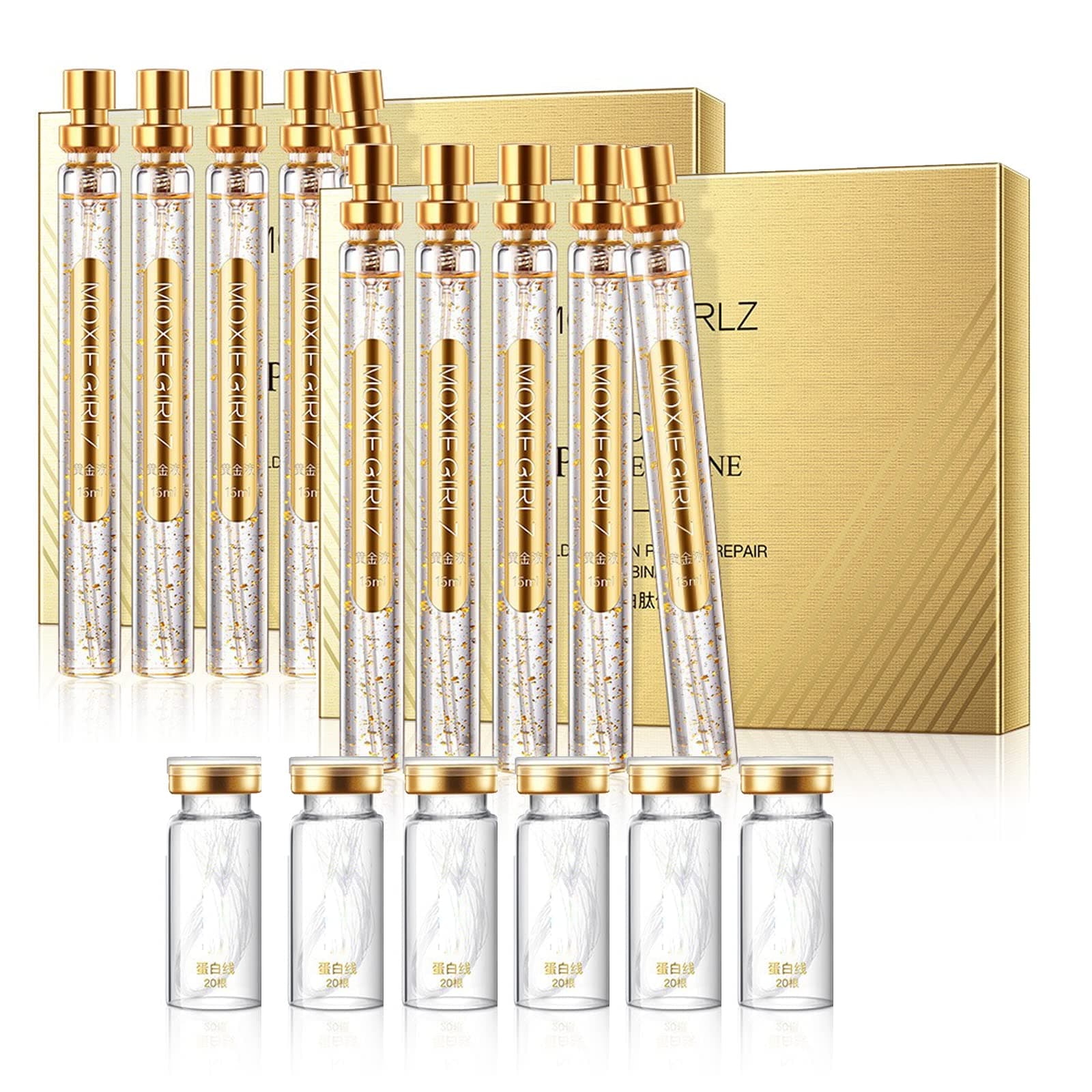 Instalift Protein Thread Lifting Set, Soluble Protein Thread and Nano Gold Essence Combination, Absorbable Collagen Threads, Smoothes Fine Lines, Enhance Elasticity-2 sets + 6bottle Protein Thread