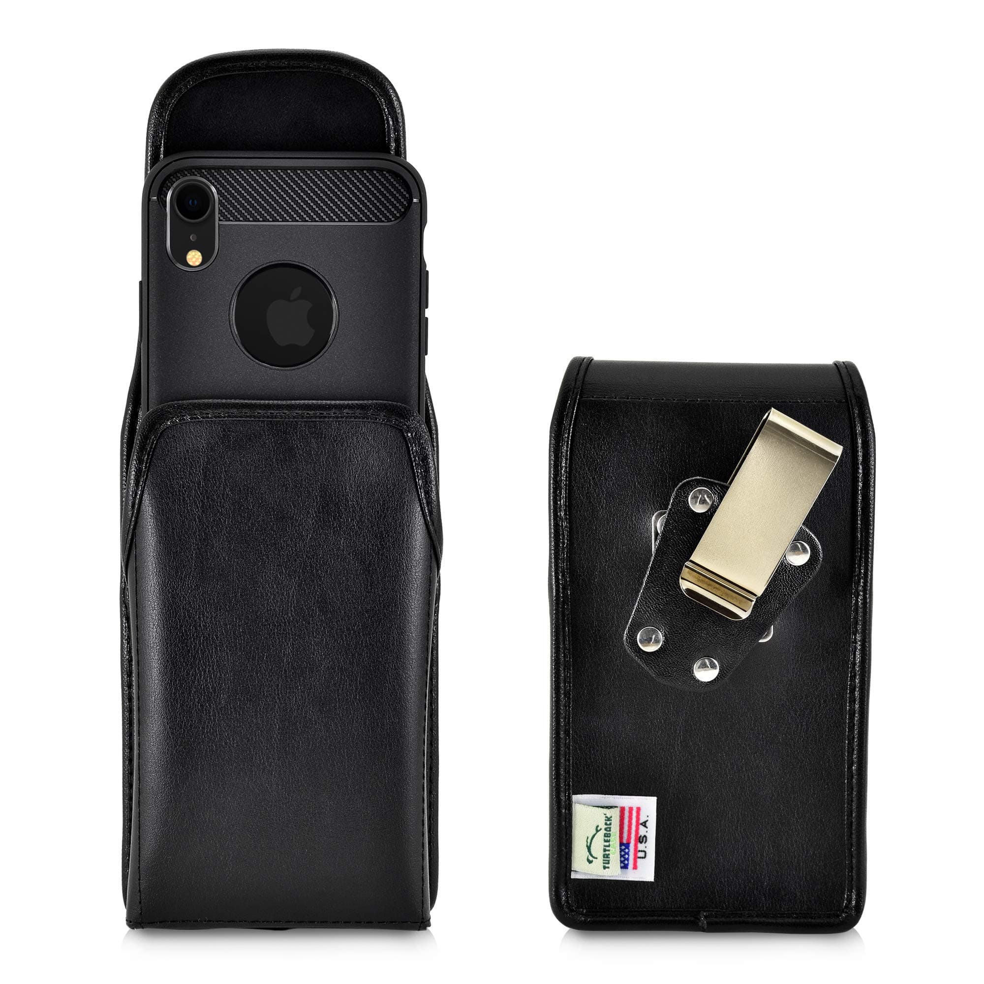 TURTLEBACKBelt Case Designed for iPhone 11 (2019) and iPhone XR (2018) Vertical Holster Black Leather Pouch with Heavy Duty Rotating Belt Clip, Made in USA
