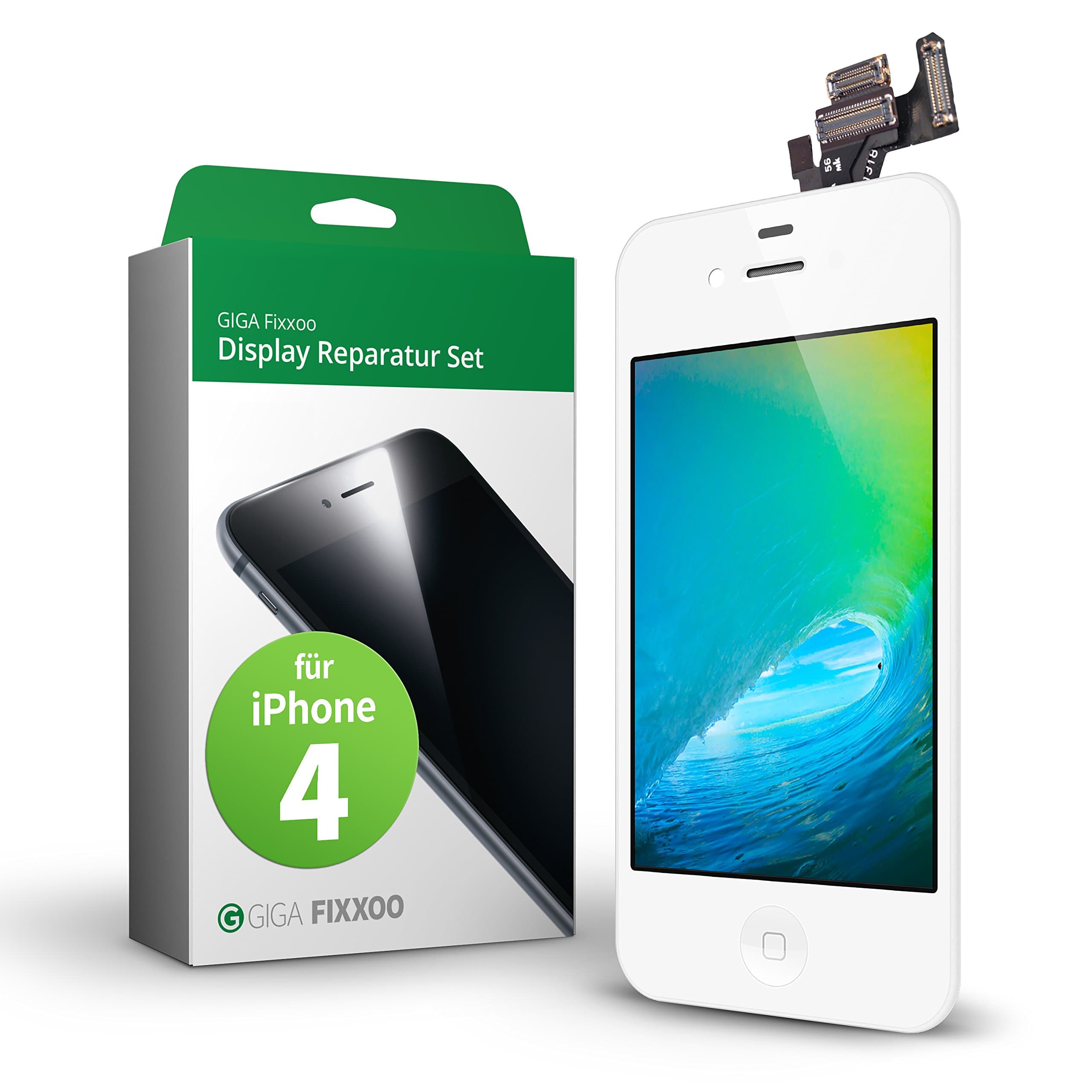 GIGA Fixxoo compatible with iPhone 4 Screen Replacement Complete Kit White LCD; with TouchScreen, Retina Display Glass, Camera & Proximity Sensor - Easy Repair Guided Installation DIY