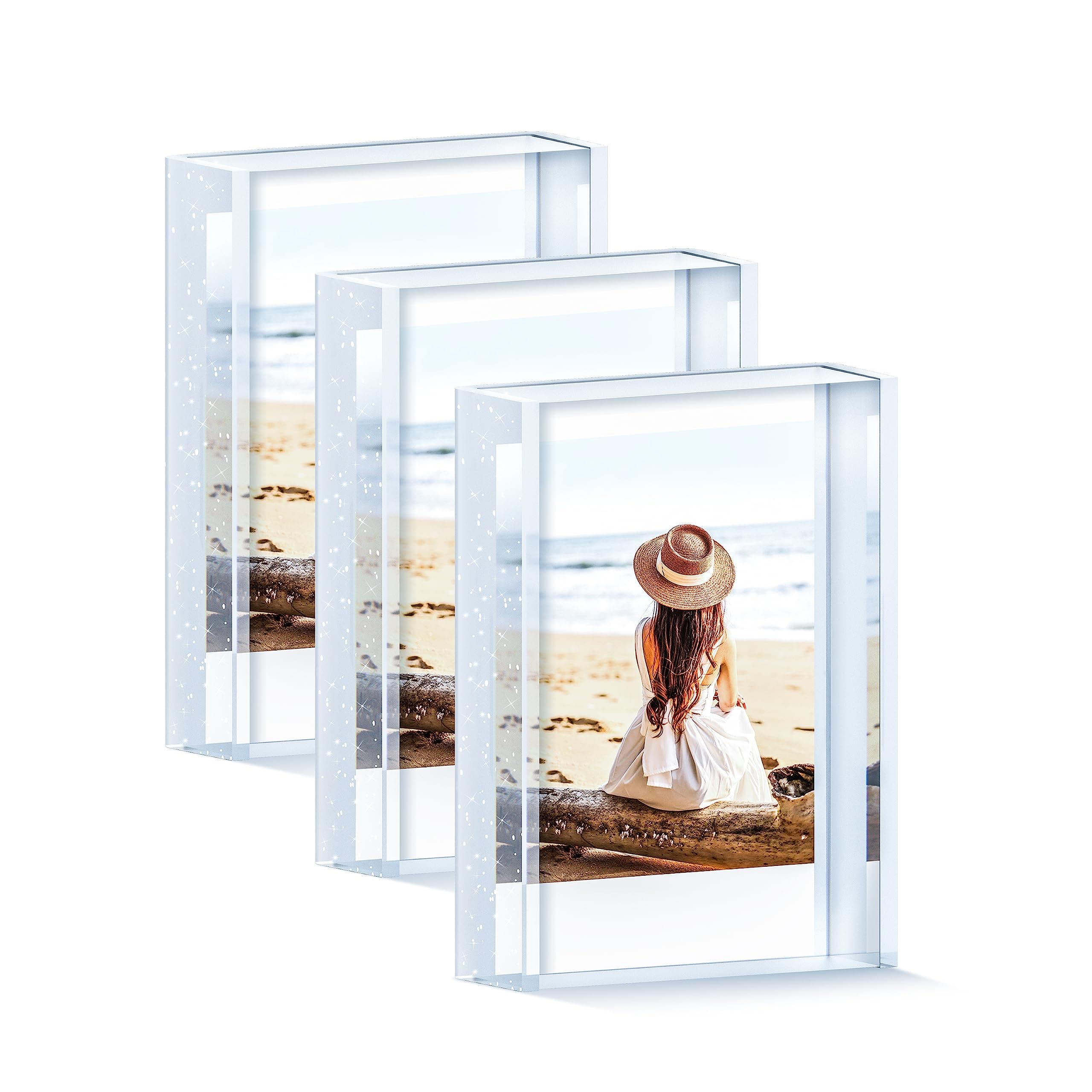 Instax Mini Photo Frames, 2x3 - Cute Acrylic Silver Glitter Frames for Fujifilm & Polaroid Film (3 Pack)