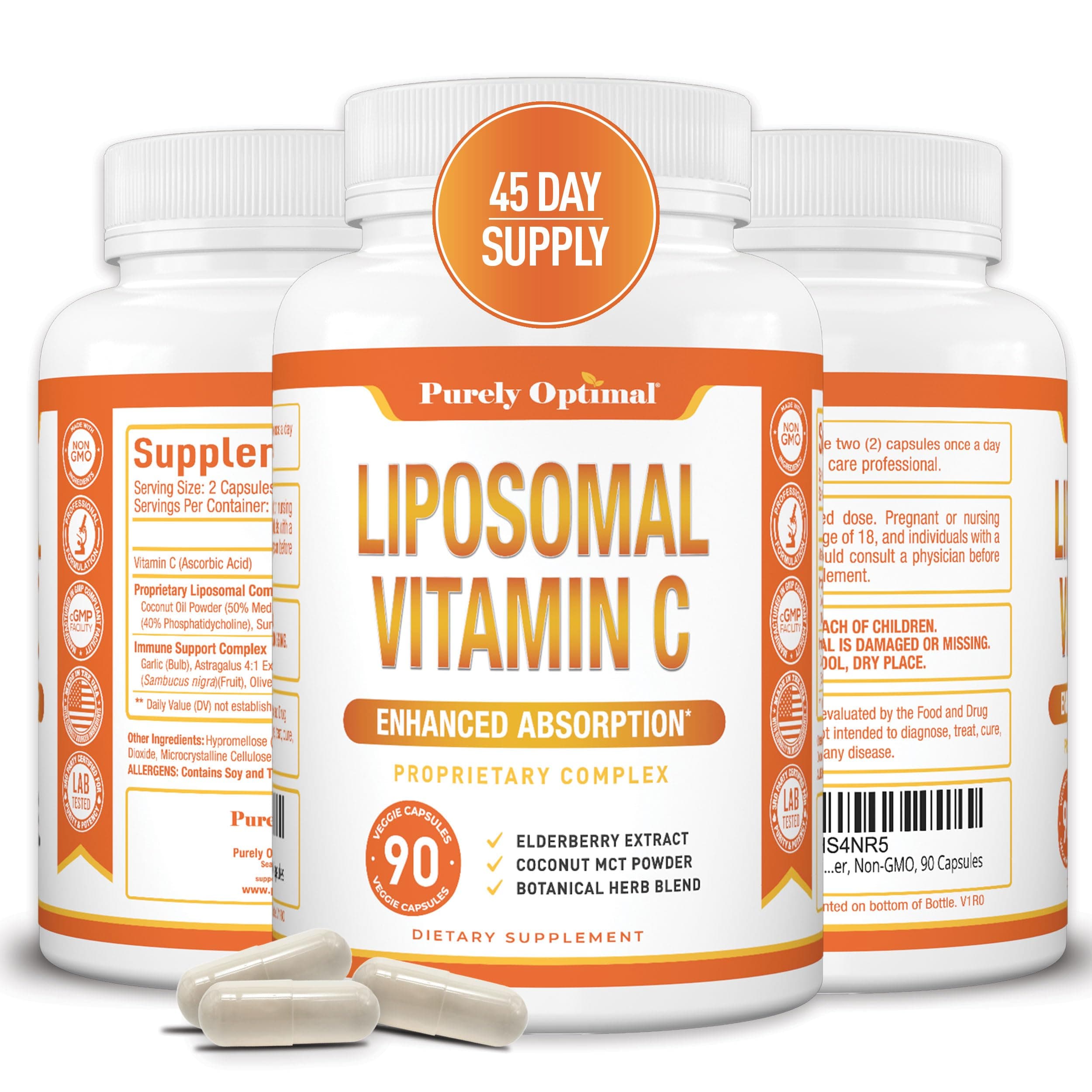 Premium Liposomal Vitamin C Supplement - High Absorption, Fat Soluble Ascorbic Acid Vitamin C 1000mg for Immune Support - Collagen & Immune System Booster, Non-GMO, 90 Capsules