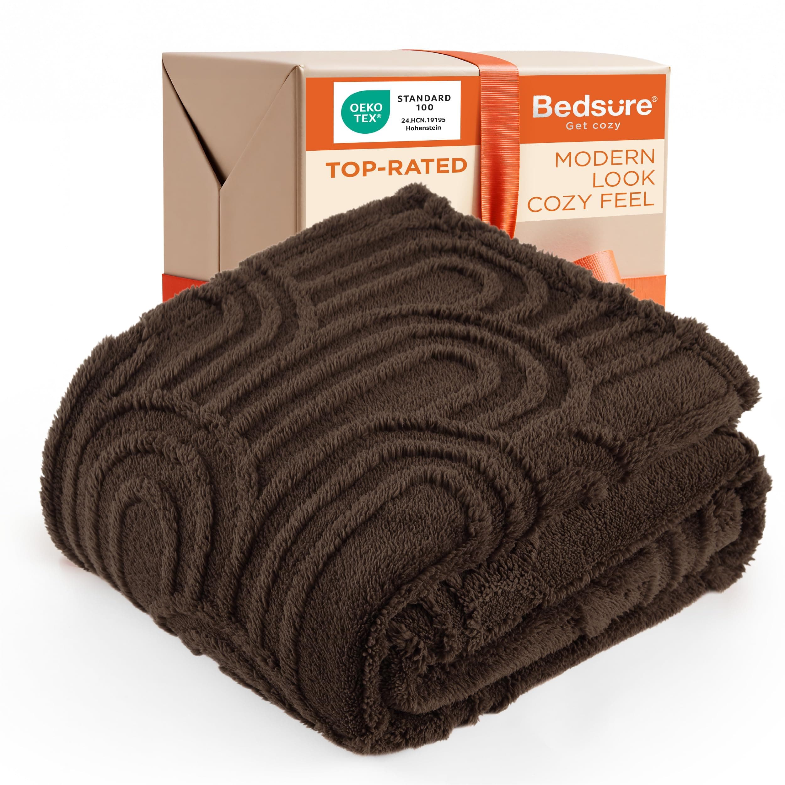 Bedsure GentleSoft Brown Throw Blanket for Couch - Super Soft & Cozy Summer Blankets for Women, Fluffy Fleece Throw for Girls, for Women, Ideal for Room, Home Decor, Dark Brown, 50x60 Inches