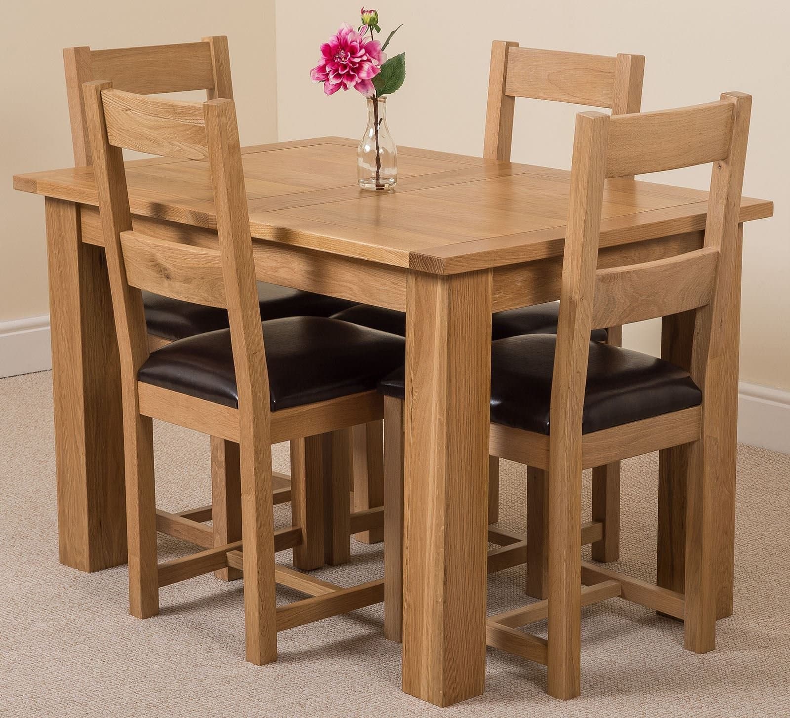 Hampton 120cm - 160cm Oak Extending Dining Table and 4 Chairs Dining Set with Lincoln Ladder Back Chairs