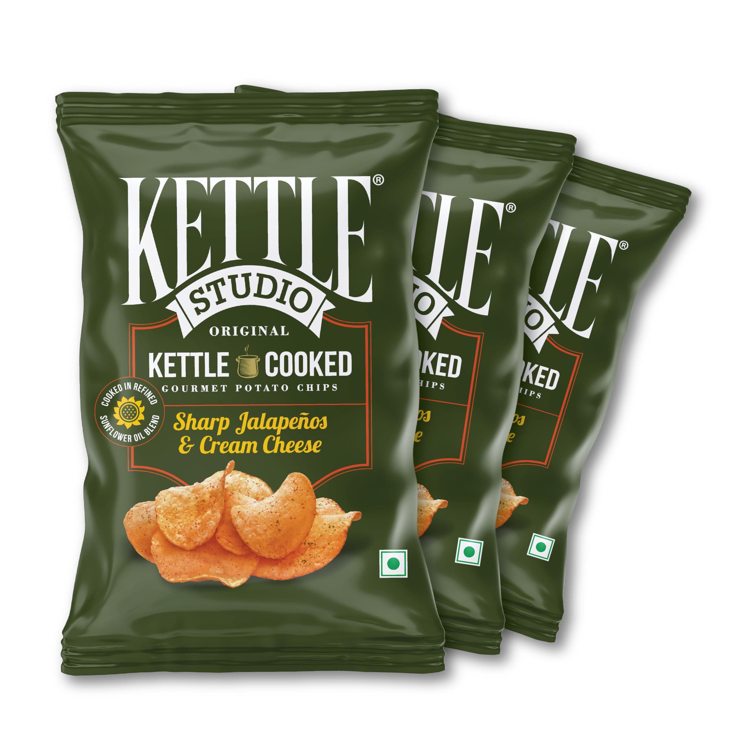 Kettle Studio Potato Chips, Sharp Jalapenos and Cream Cheese, 125g