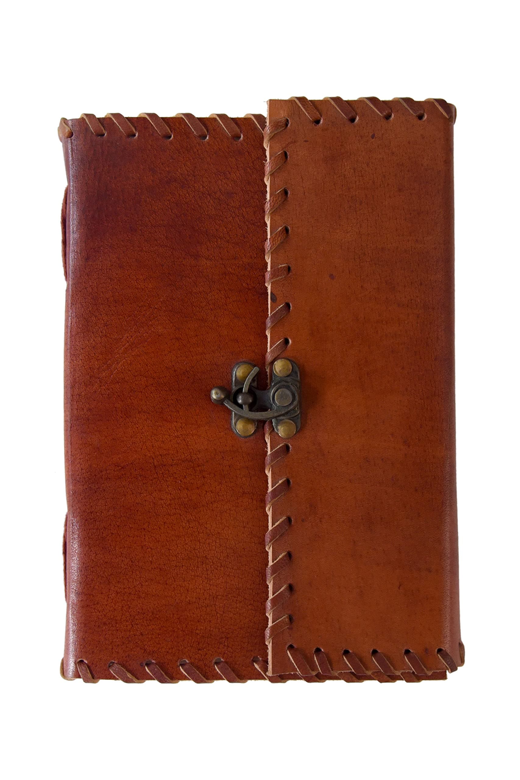 TEJ SHREE Elegant Handmade Classic Brown Leather Diary: Unique Notebook with Rustic Charm, Perfect for Journaling and Note-taking, Brass Lock on Flap, 180 Pages, 125-150 GSM, 8 * 6