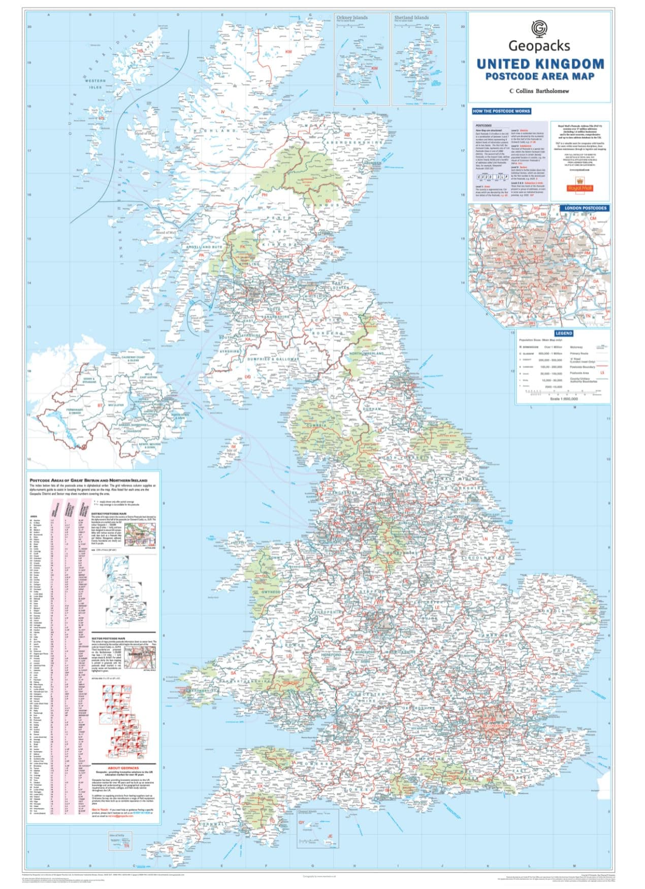 UK Postcode Wall Map - Large Travel Map to show Detailed Postcode, County, District Boundaries, Roads, Cities, Towns & Villages, Laminated UK Map Poster, Waterproof, Perfect Traveler Gift 830 x 1200mm