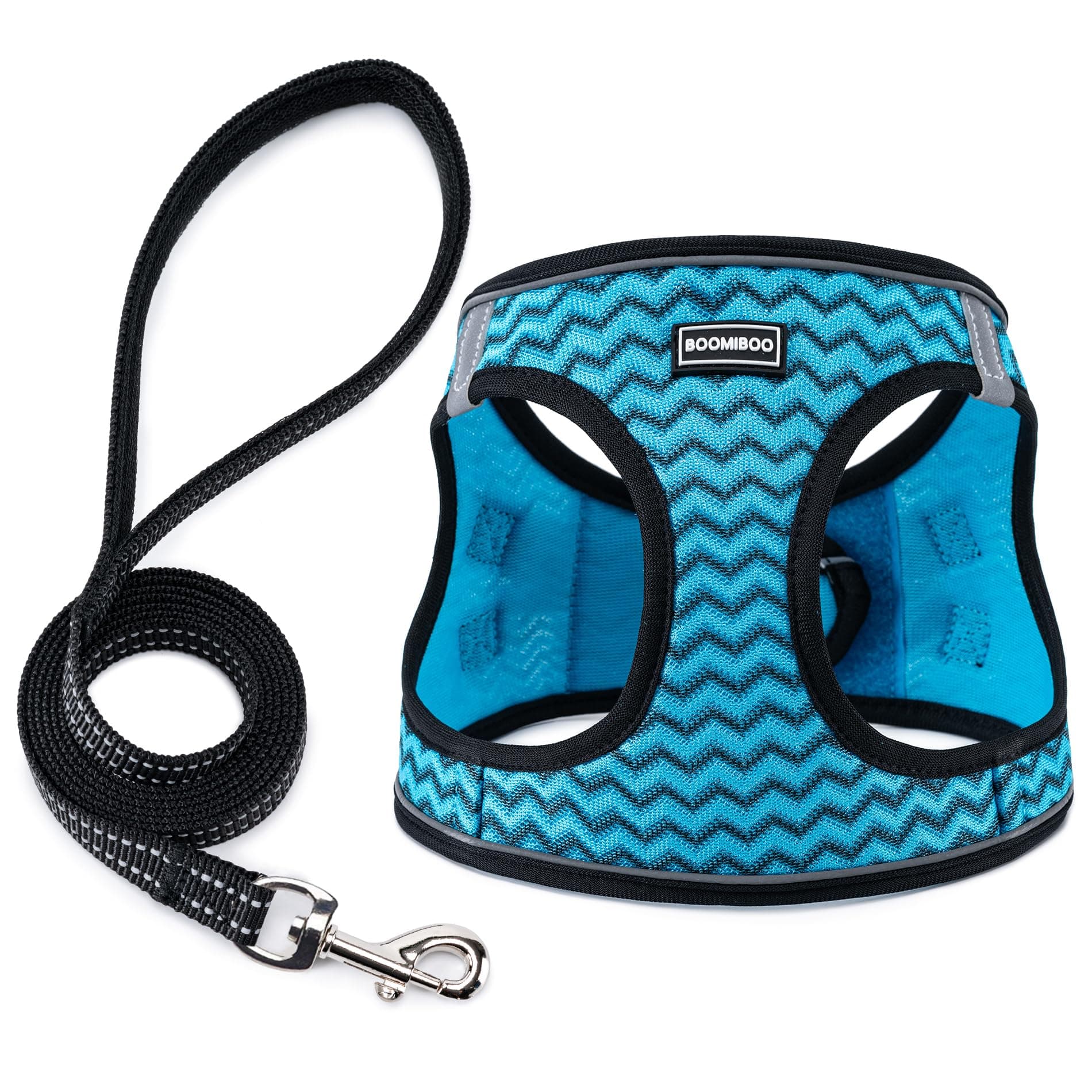 BOOMIBOO Dog Harness with Leash Set, No Pull Adjustable Reflective Step-in Puppy Pet Vest Harnesses for Small Medium Large Dogs and Cats,Blue Stripe XS