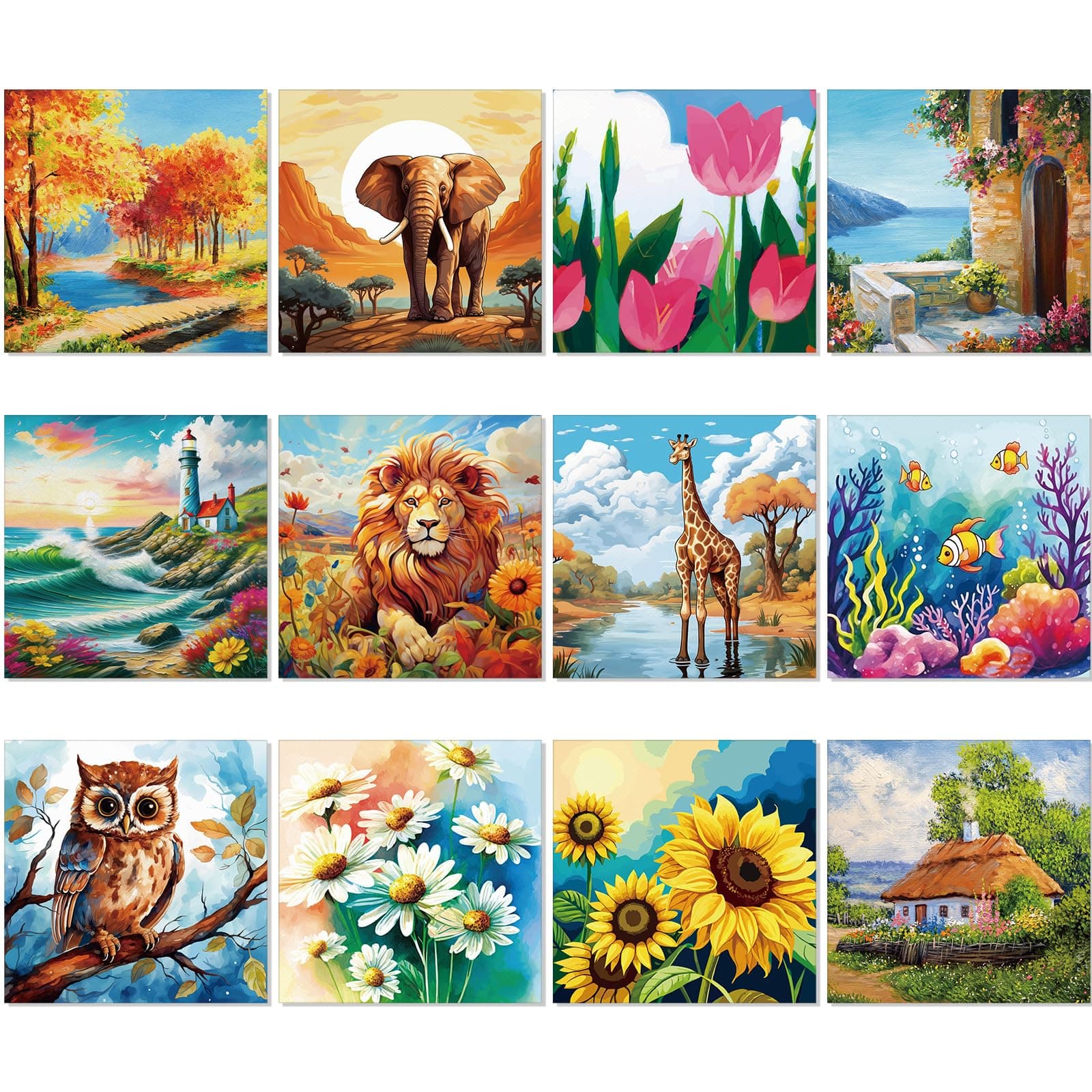 Sherr 12 Pcs Pre Drawn Canvas Pre Printed Canvas Set for Adults Cute Printed to Paint Set Theme Painting for Valentine's Day Party Favor(Mixed Style,8 x 8 Inch)