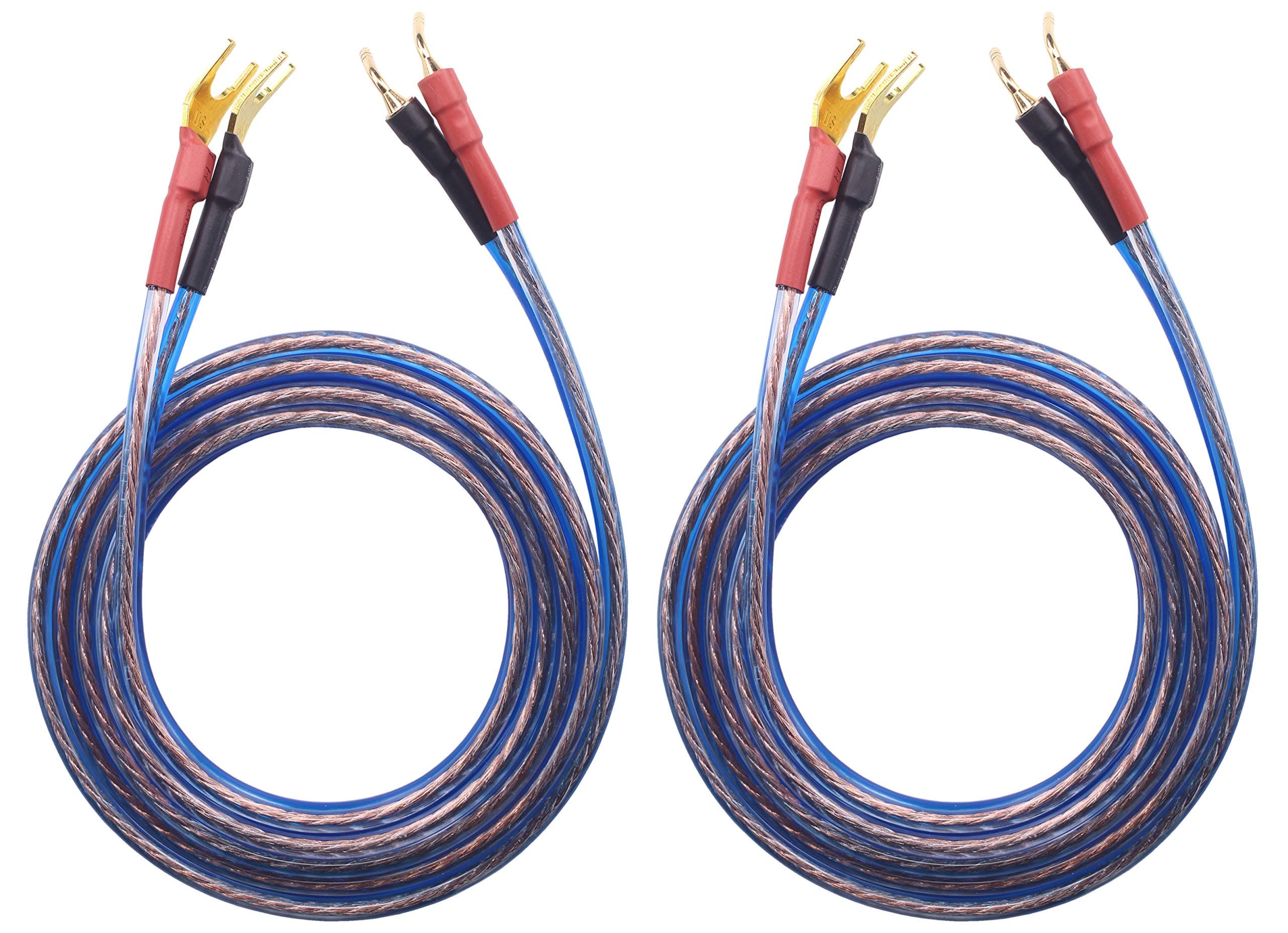 KK Cable YB-H 1pair Set(4 Spade Plug & 4 Pin Plug) HiFi OFC Speaker Wire, Spade to Pin Type. YB-H (3M(9.84ft))
