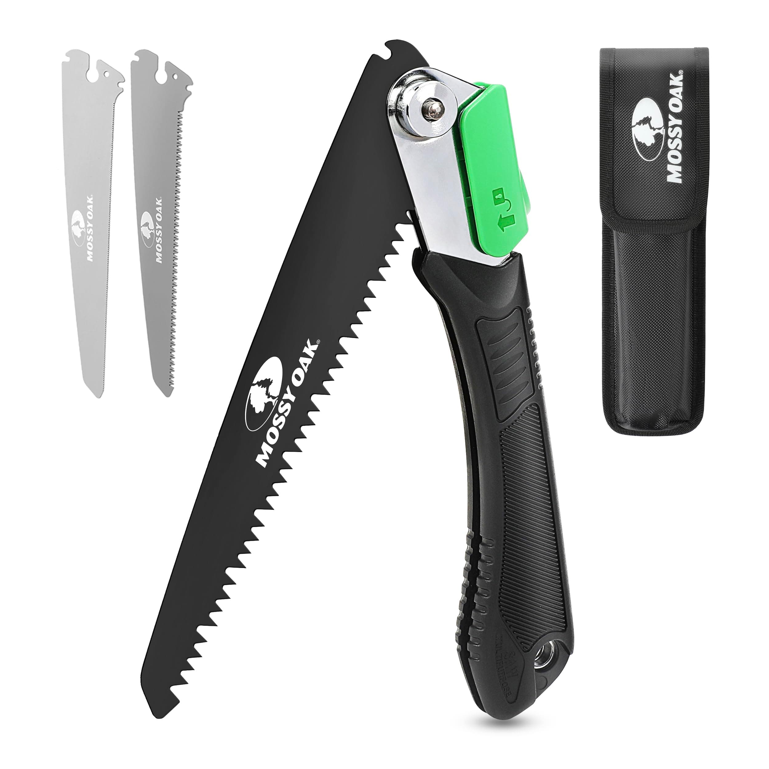 Pruning Saw, Folding Hand Saw with Secure Lock, 3 Blades Made of Cr-V and 65Mn, for Wood, Bone, PVC, Tree Pruning, Camping, Hunting, Non-Ferrous Metal, Solid TPR Soft Grip and Portable Pouch