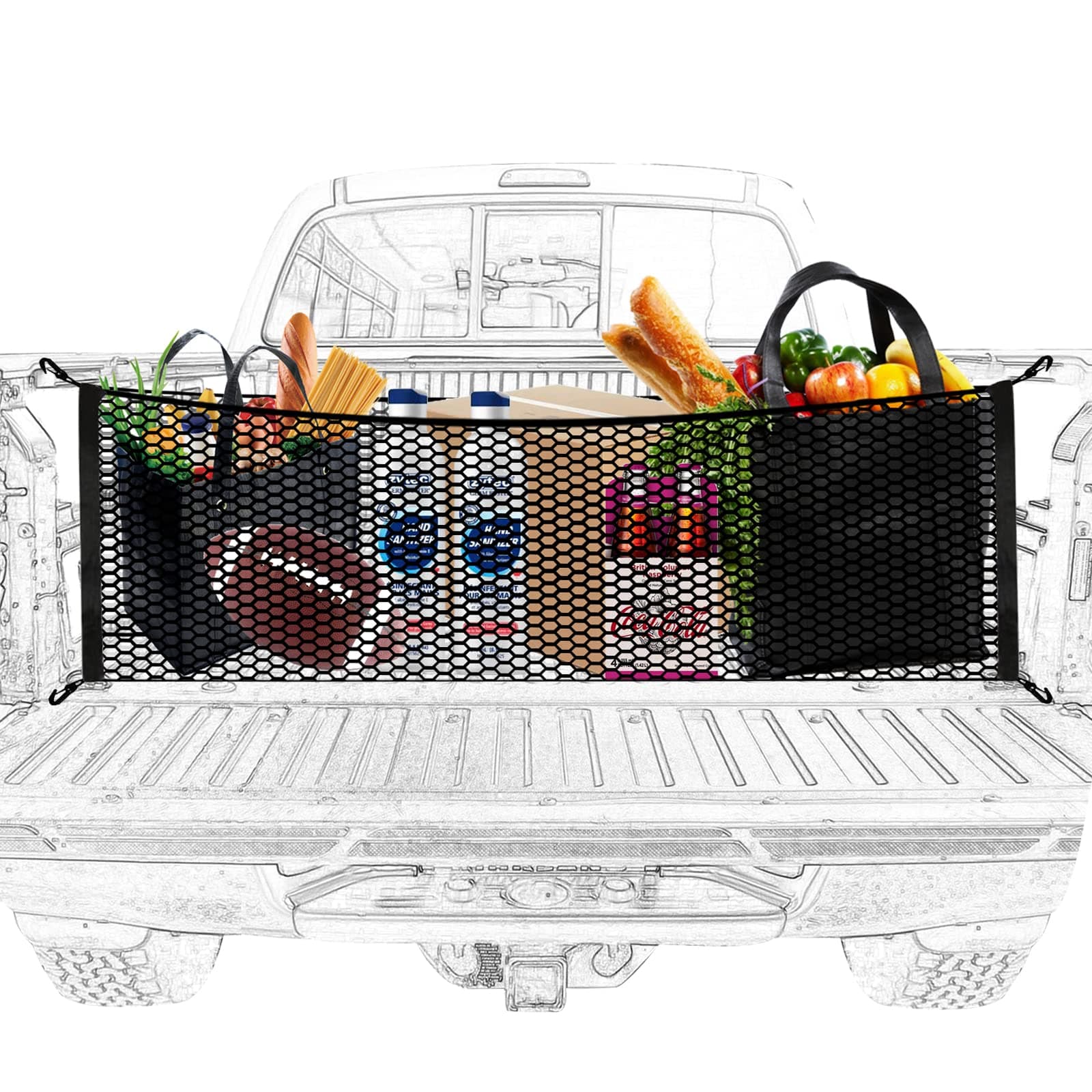 Truck Bed Cargo Net,Cargo Storage Elastic Mesh Net Organizer with Hooks,Pickup Truck Bed Grocery Holder with Hooks