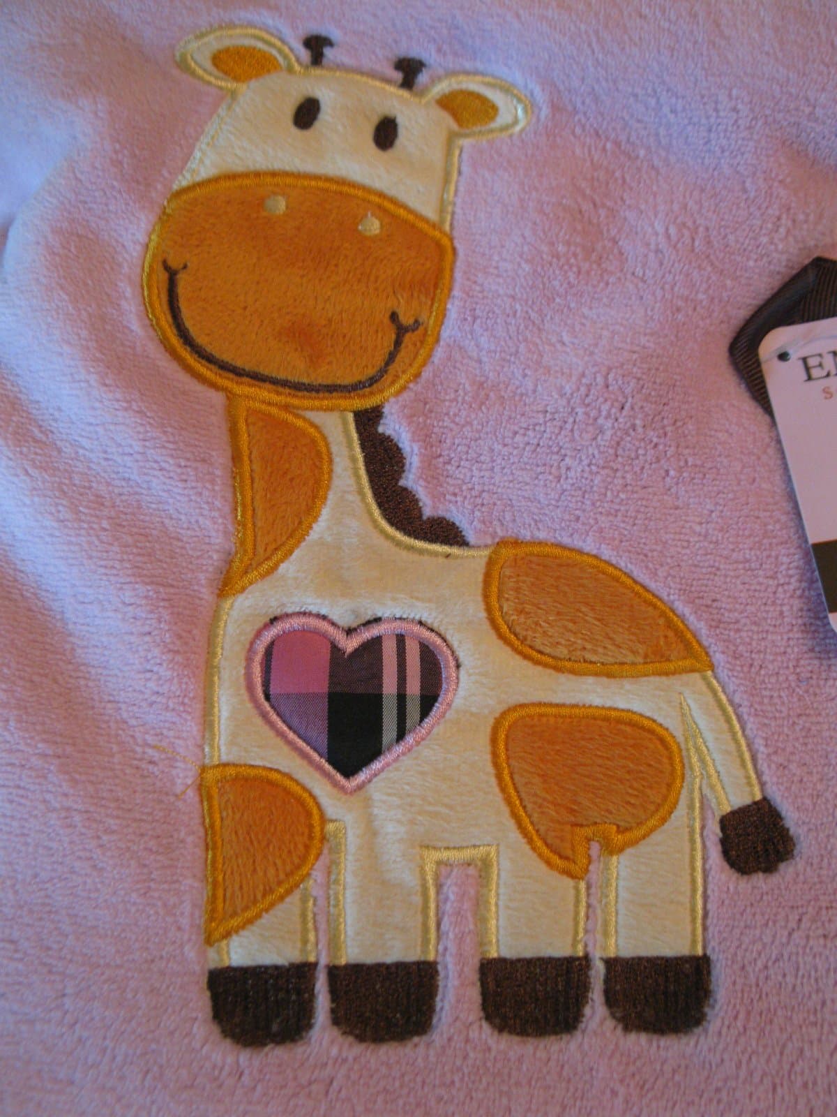 Embroidered "Giraffe Pink" Soft Plush Reversible Blanket
