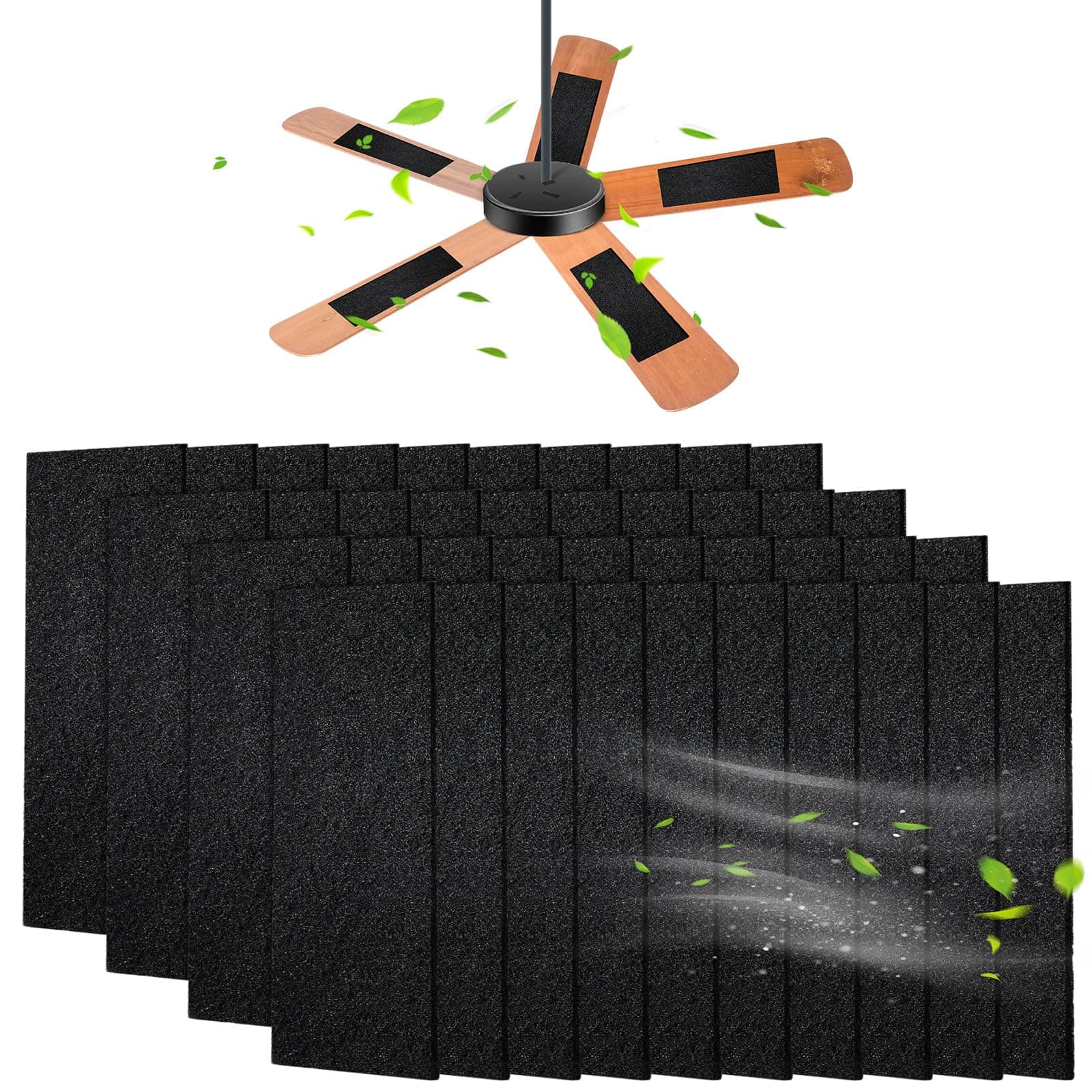 40 Pcs Ceiling Fan Filter for Blades Activated Carbon Ceiling Fan Air Purifier Pads Easy Stick Universal Adhesive Ceiling Fan Air Filters for Common Household Contaminants (Black)