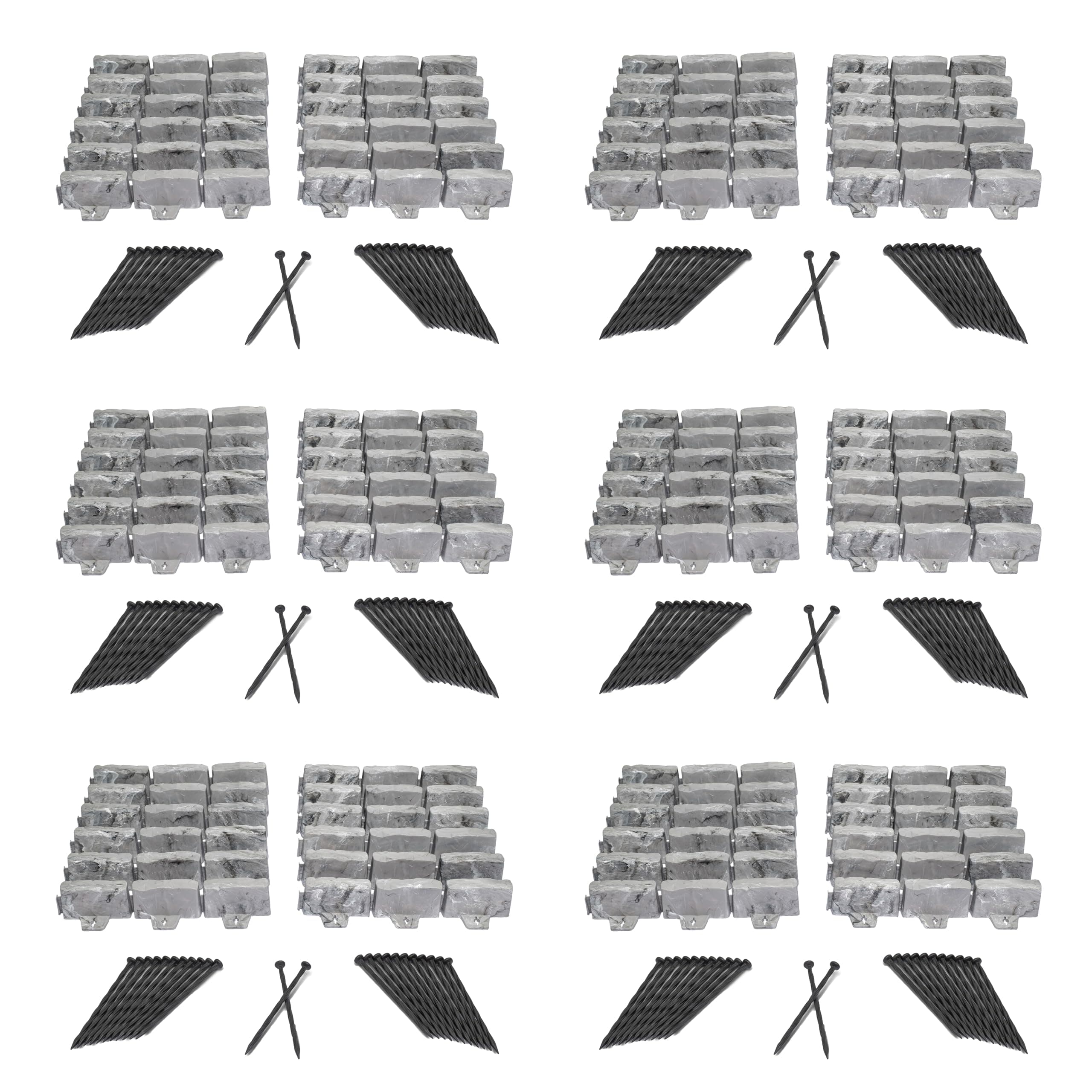 No-Dig Landscape Edging with Anchoring Spikes, 2.7 in. Tall Decorative Stone-Look Garden Border, 90 Foot Kit, Slate Gray (3602S-90C)