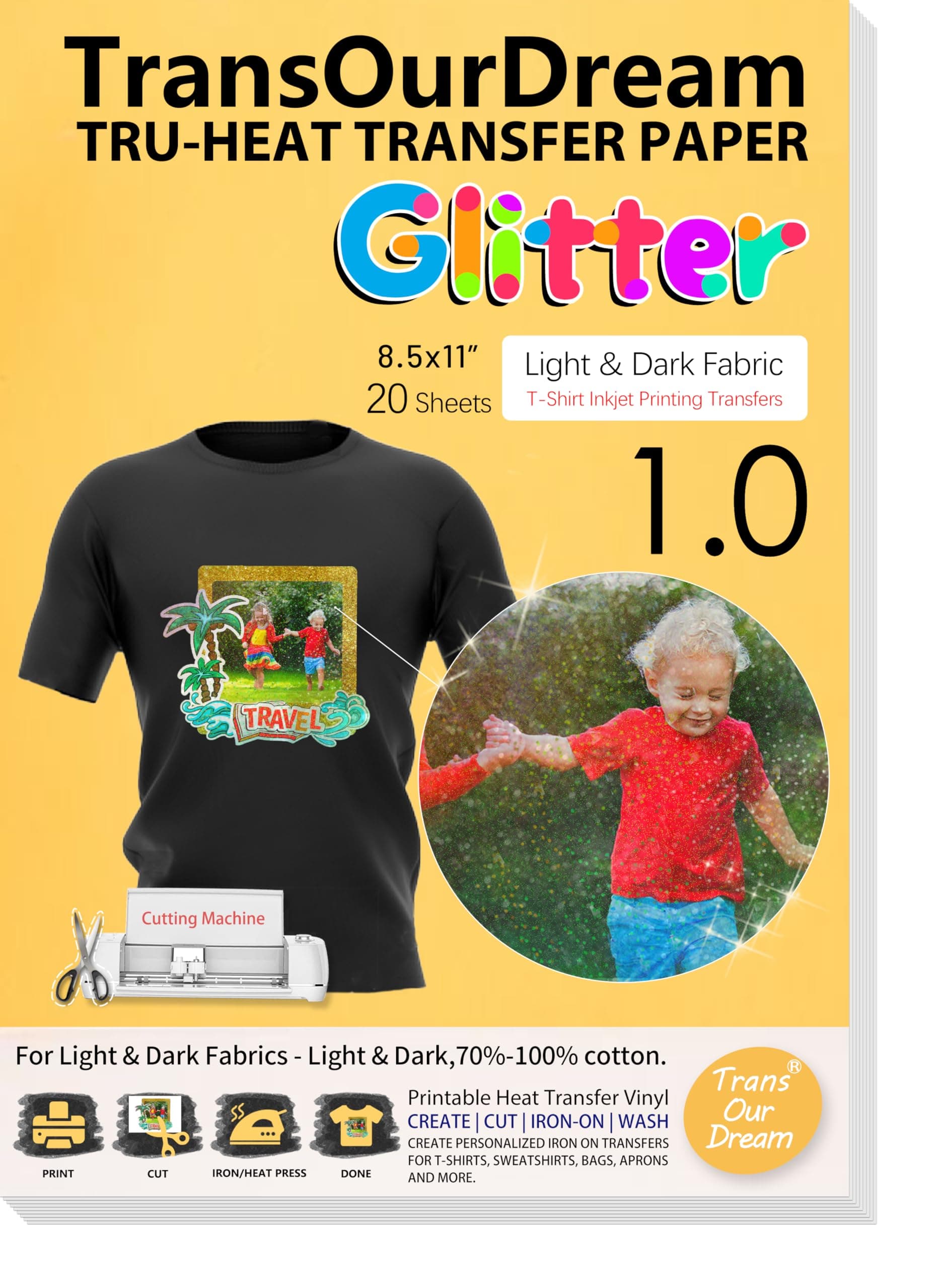 Inkjet Glitter Heat Transfer Paper for Light and Dark Fabrics