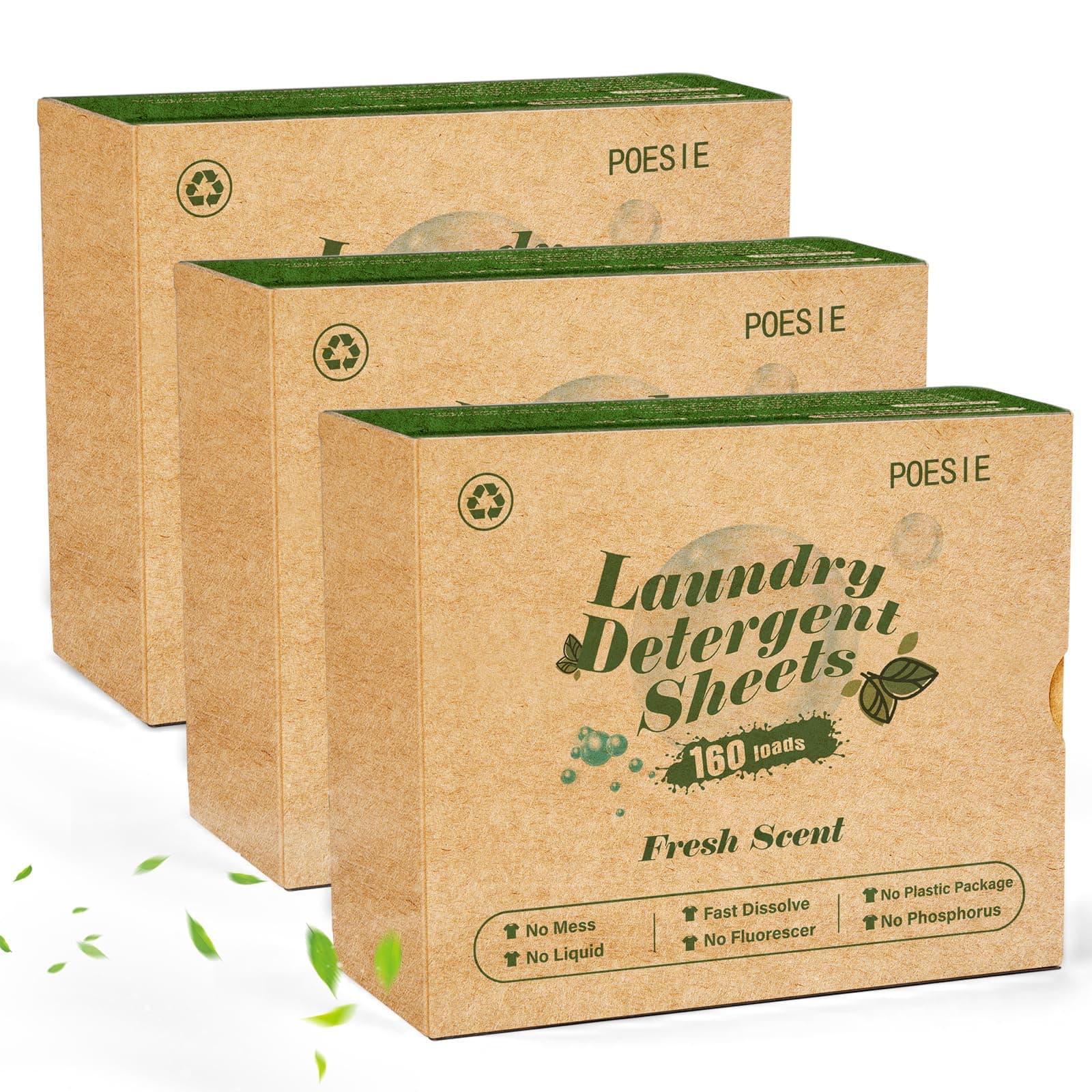 Poesie Laundry Detergent Sheets 3 Pack 480 Sheets 240 Loads Eco-Friendly Laundry Detergent for Travel Home Save Space Portable Laundry Strips Hypoallergenic Concentrated Soap Sheets Washing HE Fresh Scent