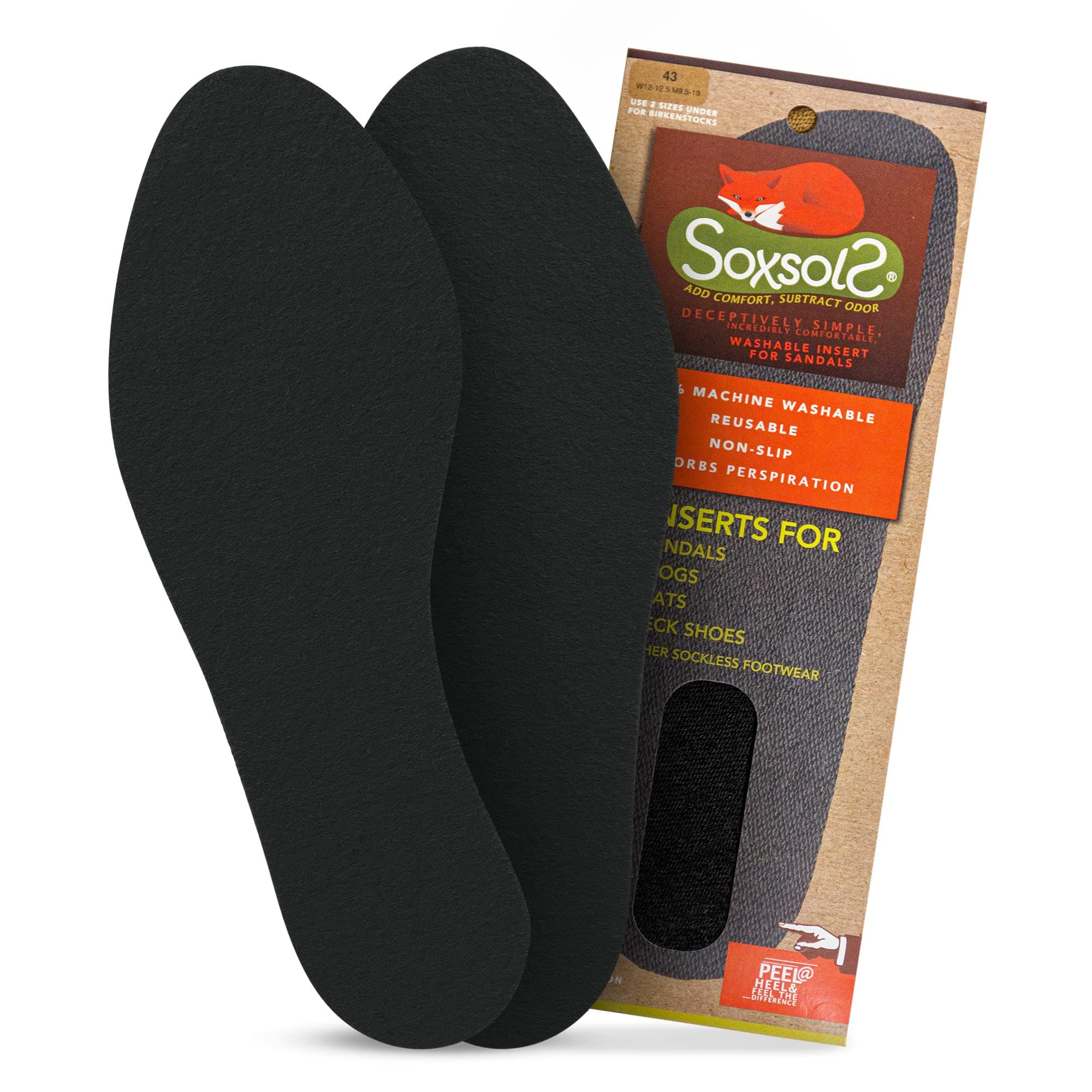 Wool Flat Shoe Insert for Sandals & Sockless Shoes, Comfortable Shoe Insoles with Sweat-Absorbent Natural Fiber & Non-Slip Silicone Grip, Narrow-Cut Shoe Inserts for Women, Black, Size 37 - SoxsolS