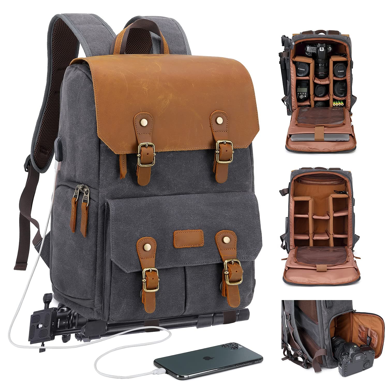 JAEPWaxed Canvas Camera Backpack – Water Resistant bag