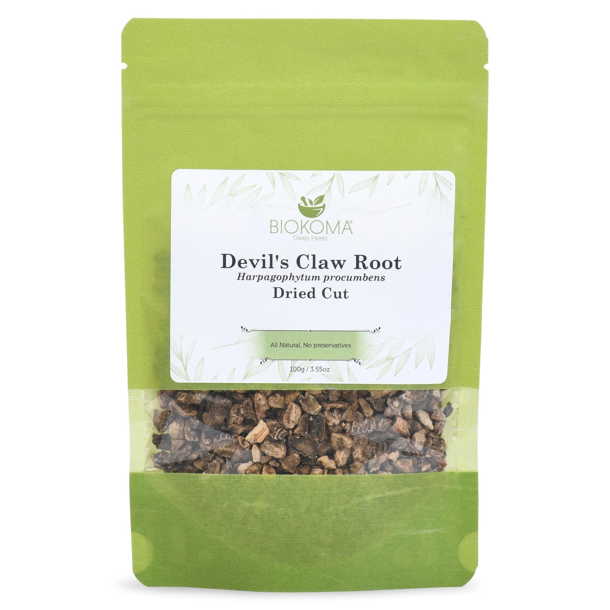 Biokoma Devil's Claw Root Dried Cut 3.55 oz Harpagophytum Procumbens Herb Loose Herbal Tea Joint Mobility Natural Support Comfort Resealable Pouch Pure No Preservatives Non GMO Caffeine-Free Kosher