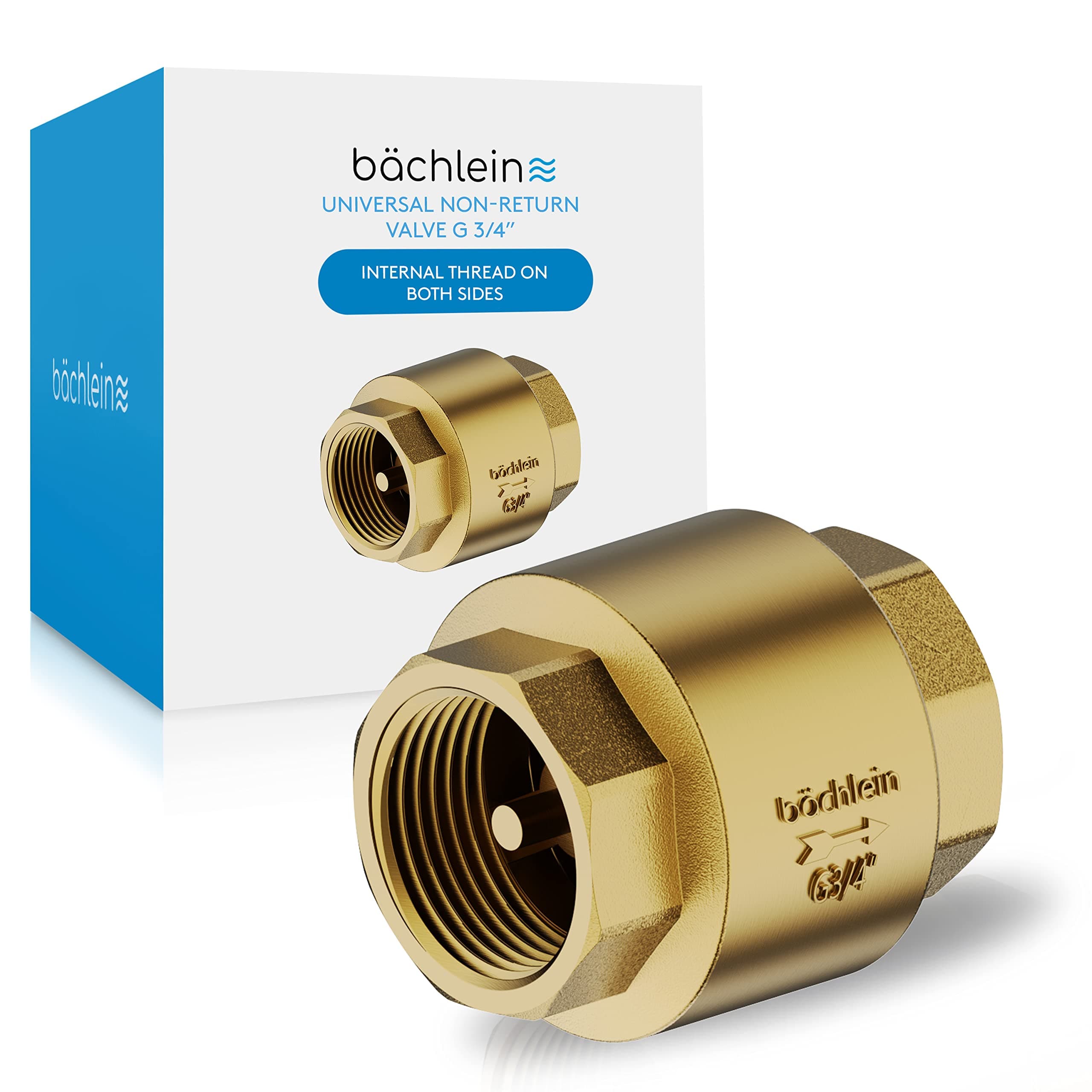 Bächlein Universal Check Valve - Brass Return Valve with G 3/4 Inch (24 mm) Female Thread on Both Sides - Rustproof and Waterproof Backflow Preventer for a Safe Drinking Water System