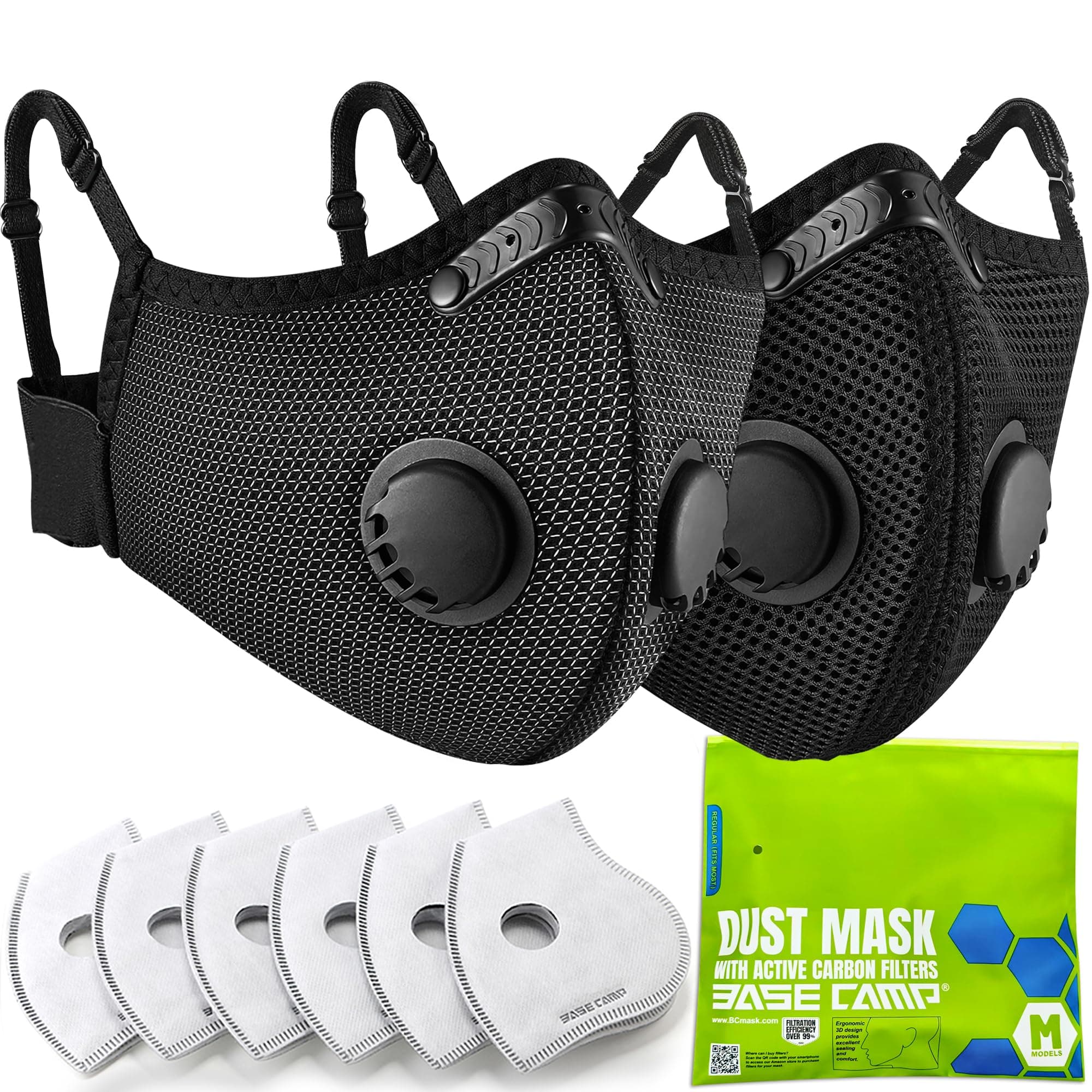 BASE CAMP M Plus Dust Face Mask with Extra 6 Activated Carbon Filters for Woodworking Construction Mowing Cycling