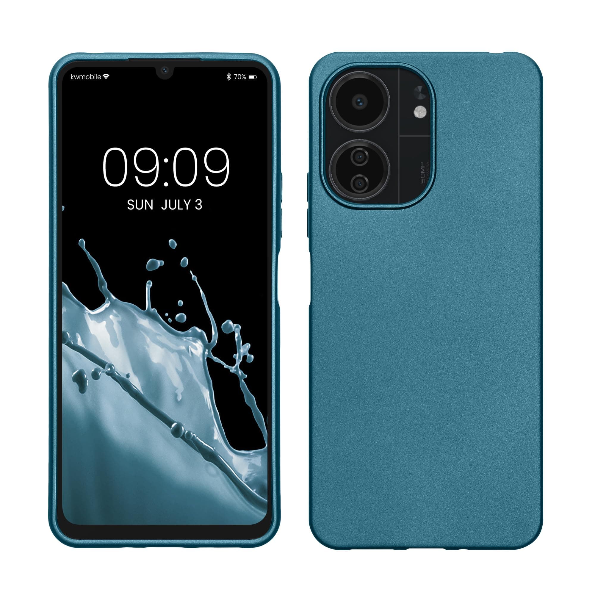 kwmobile Case Compatible with Xiaomi Poco C65 / Redmi 13C Case - Soft Slim Metallic TPU Silicone Cover - Metallic Caribbean Blue