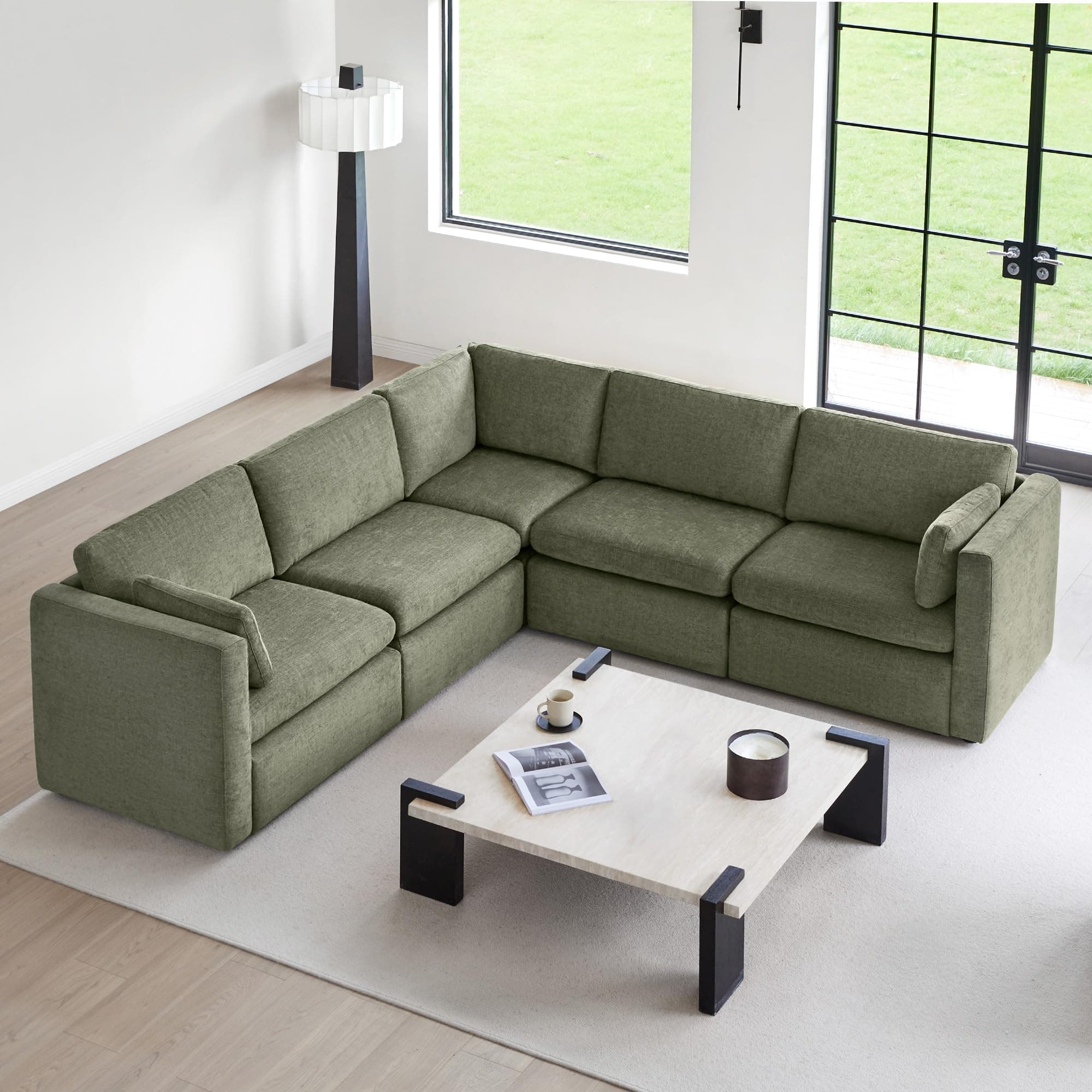 CHITA Oversized Modular Sectional Sofa Set, FSC Certified Extra Large 5 Seat V Shaped Cloud Couch for Living Room, 106 inch Width, 4 Seater and 1 Middle Corner, Moss Green