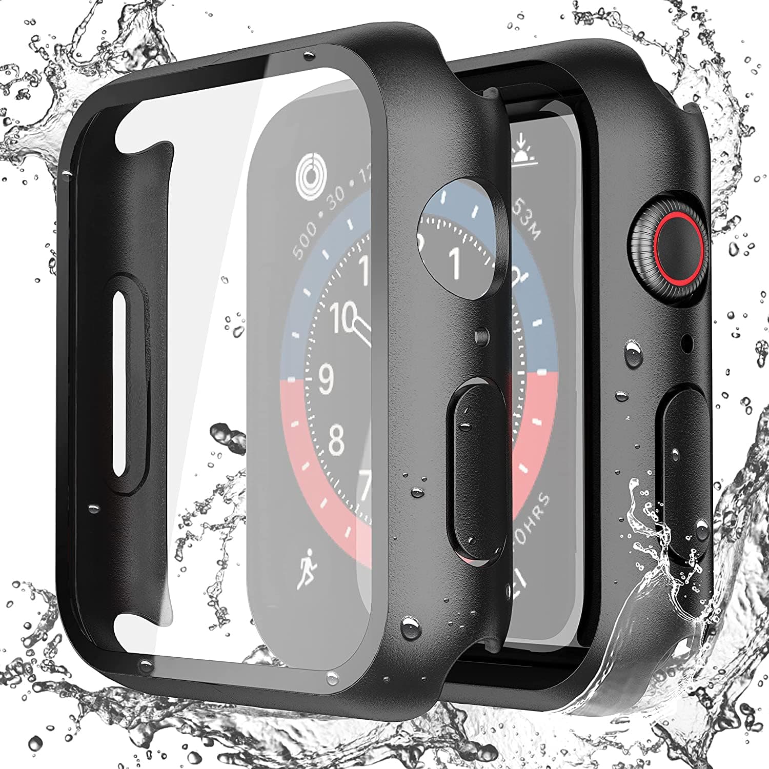 2-Pack Waterproof Hard Case with Tempered Glass Compatible with Apple Watch SE 3 SE 2 SE Series 6 Series 5 Series 4 40mm, Ultra-Thin Protective Cover for iWatch Screen Protector, Matte Black