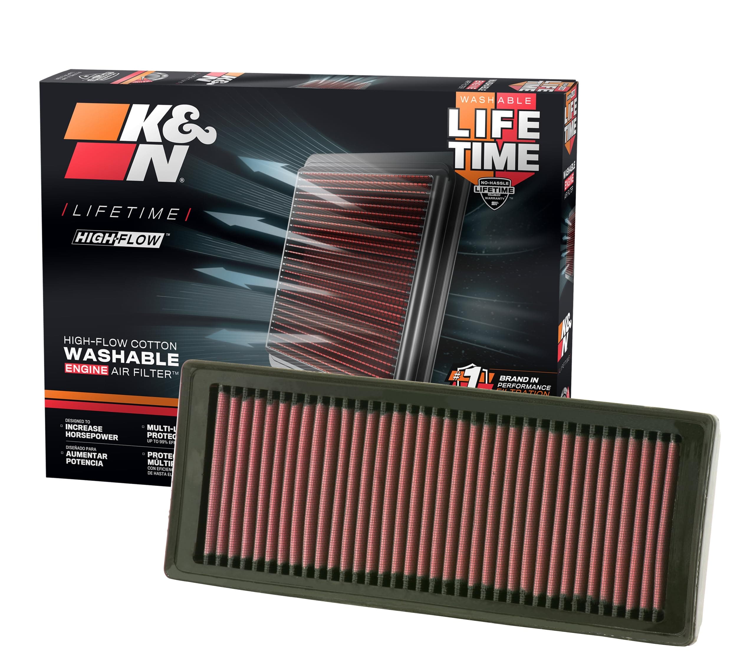 K&N High-Flow Original Lifetime Engine Air Filter: Increase Power: Premium, Washable: Compatible with 2007-2017 AUDI: A4, A5, Q5, 33-2945