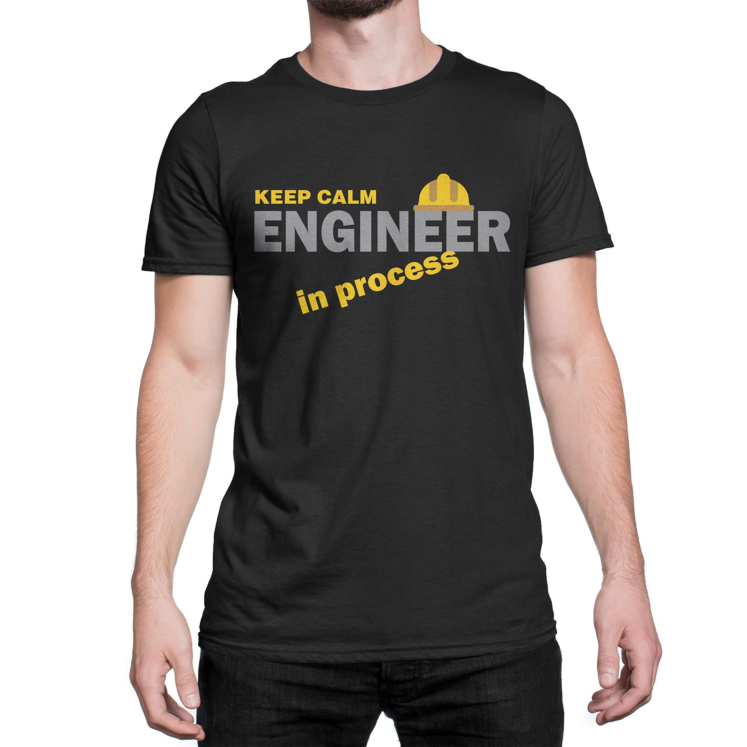 Keep Calm Engineer in Process Black Round Neck T-Shirt for Unisex