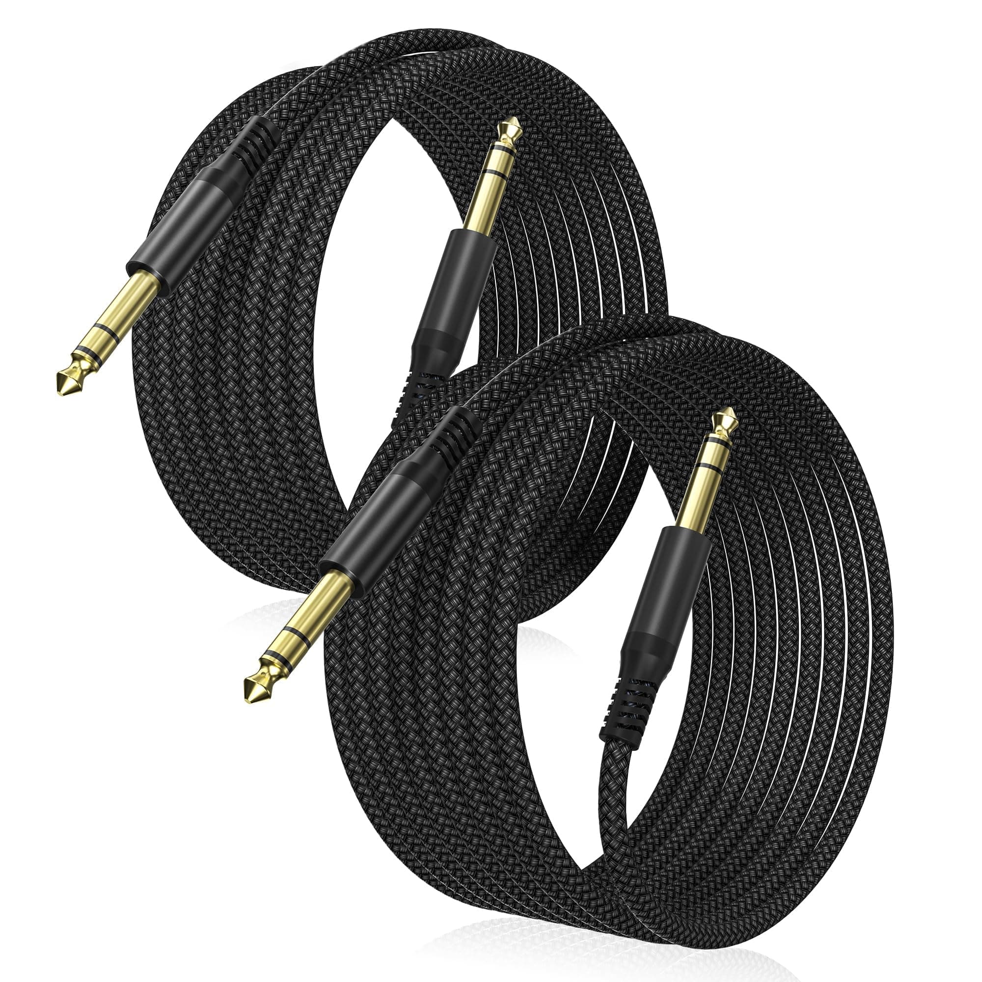 Elebase 1/4 Inch TRS Instrument Cable 10ft 2-Pack,Straight 6.35mm Male Jack Stereo Audio Interconnect Cord,6.35 mm Balanced Line for Electric Guitar,Bass,Keyboard,Mixer,Amplifier,Amp,Speaker,Equalizer