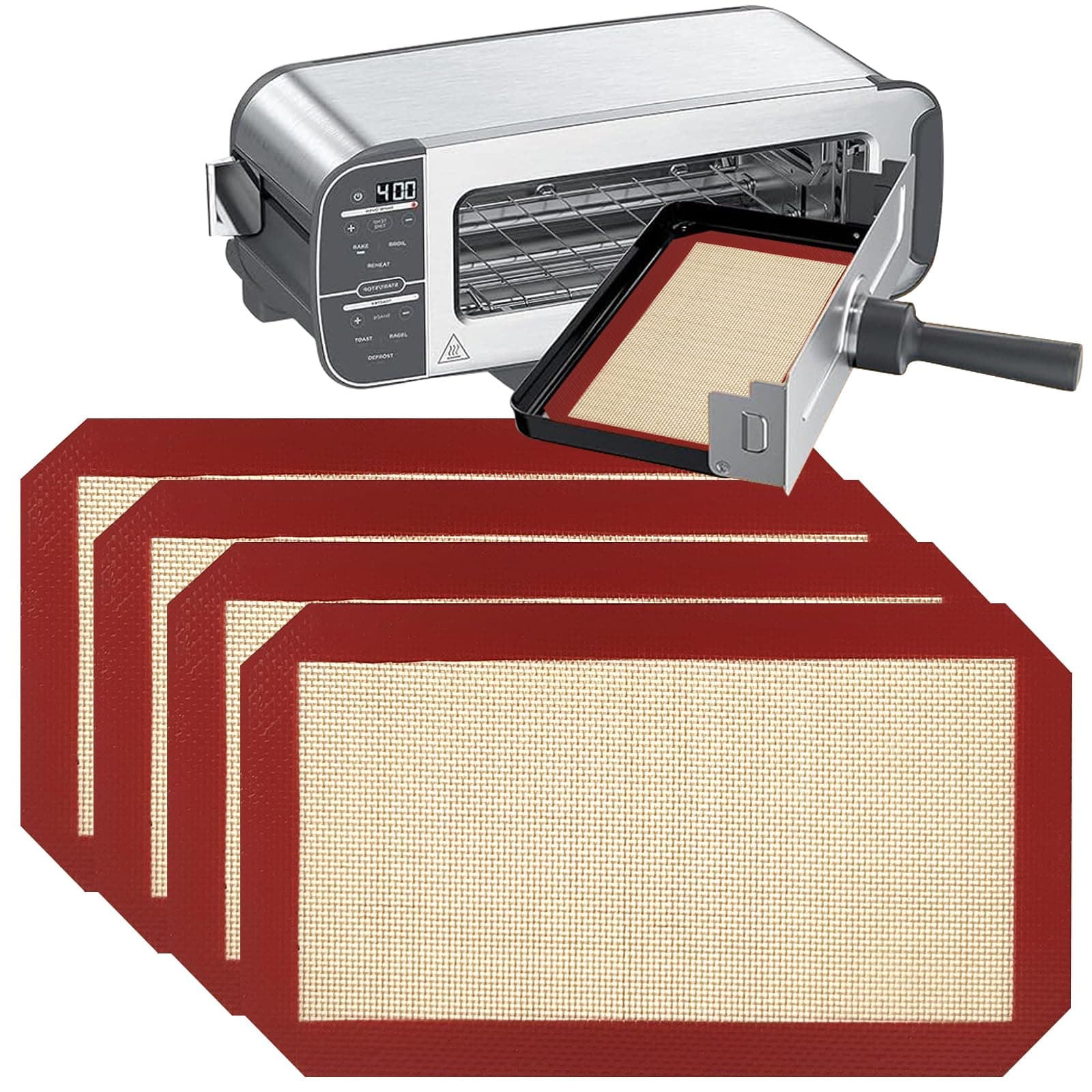 4 Pack Reusable Silicone Baking Mat for Ninja ST100 and ST101 Foodi 2-in-1 Flip Toaster (9.5"L x 5.5"W)