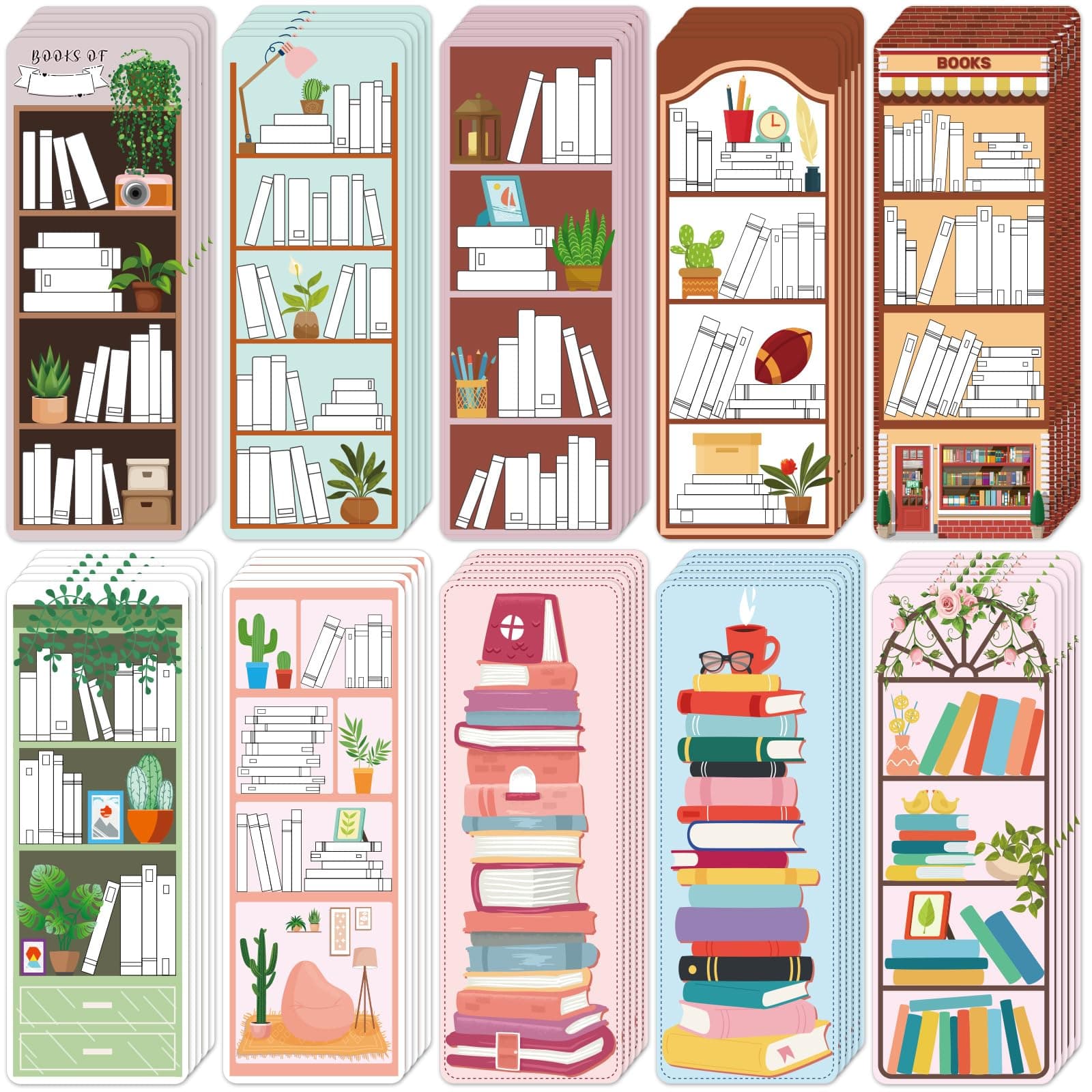 200 Pieces Book Tracker Bookmarks Bookshelf Design Double-Sided Reading List Page Markers Cute Bookmarks for Reading Women Book Lovers Students School Supplies Christmas Gifts