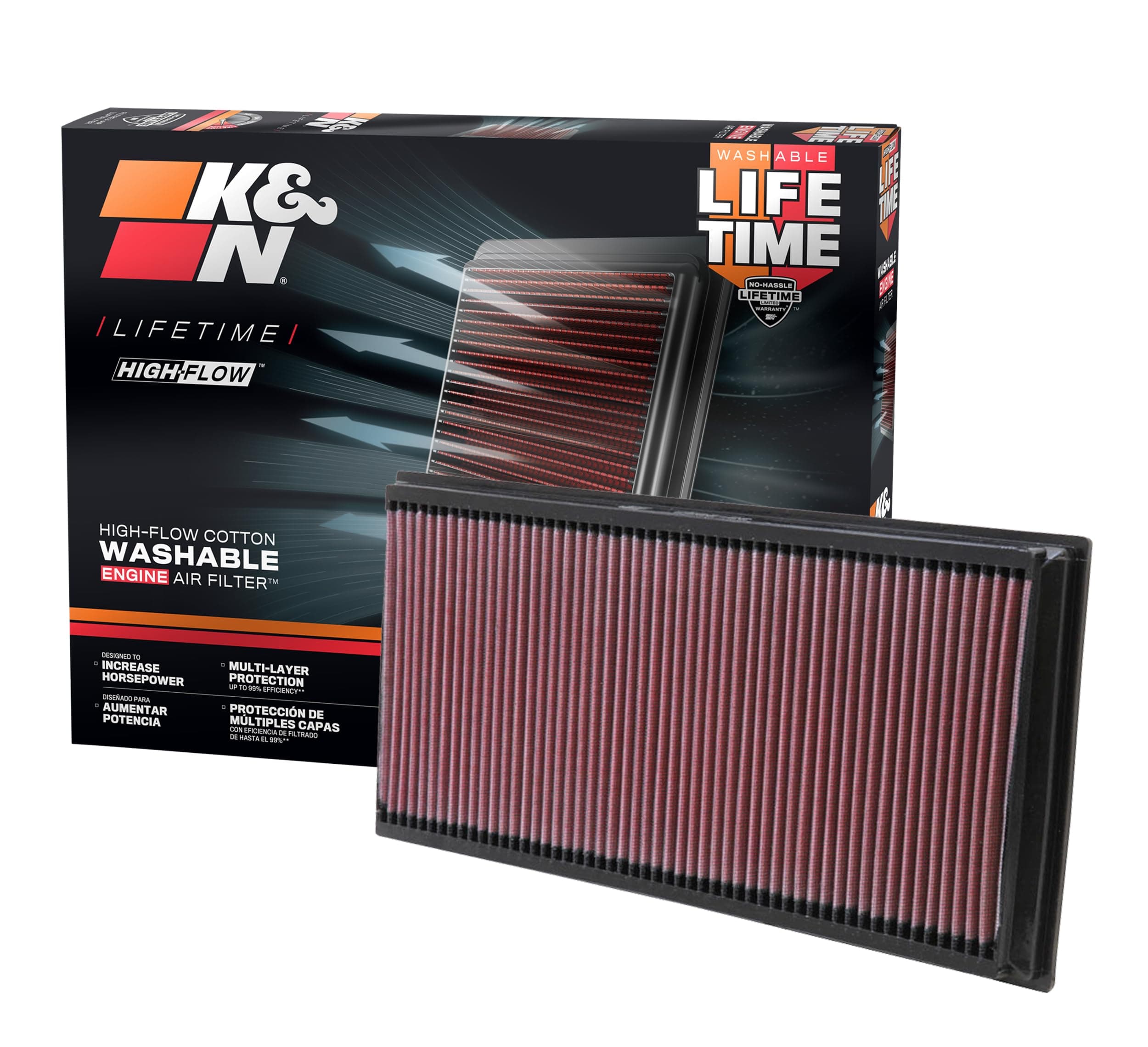 K&N High-Flow Original Lifetime Engine Air Filter: Increase Power:Premium, Washable: Compatible with 2002-2019 Audi/Land Rover/Porsche/Volkswagen: Q7, TT, Range Rover, Canyenne, Jetta, Touareg,33-2857