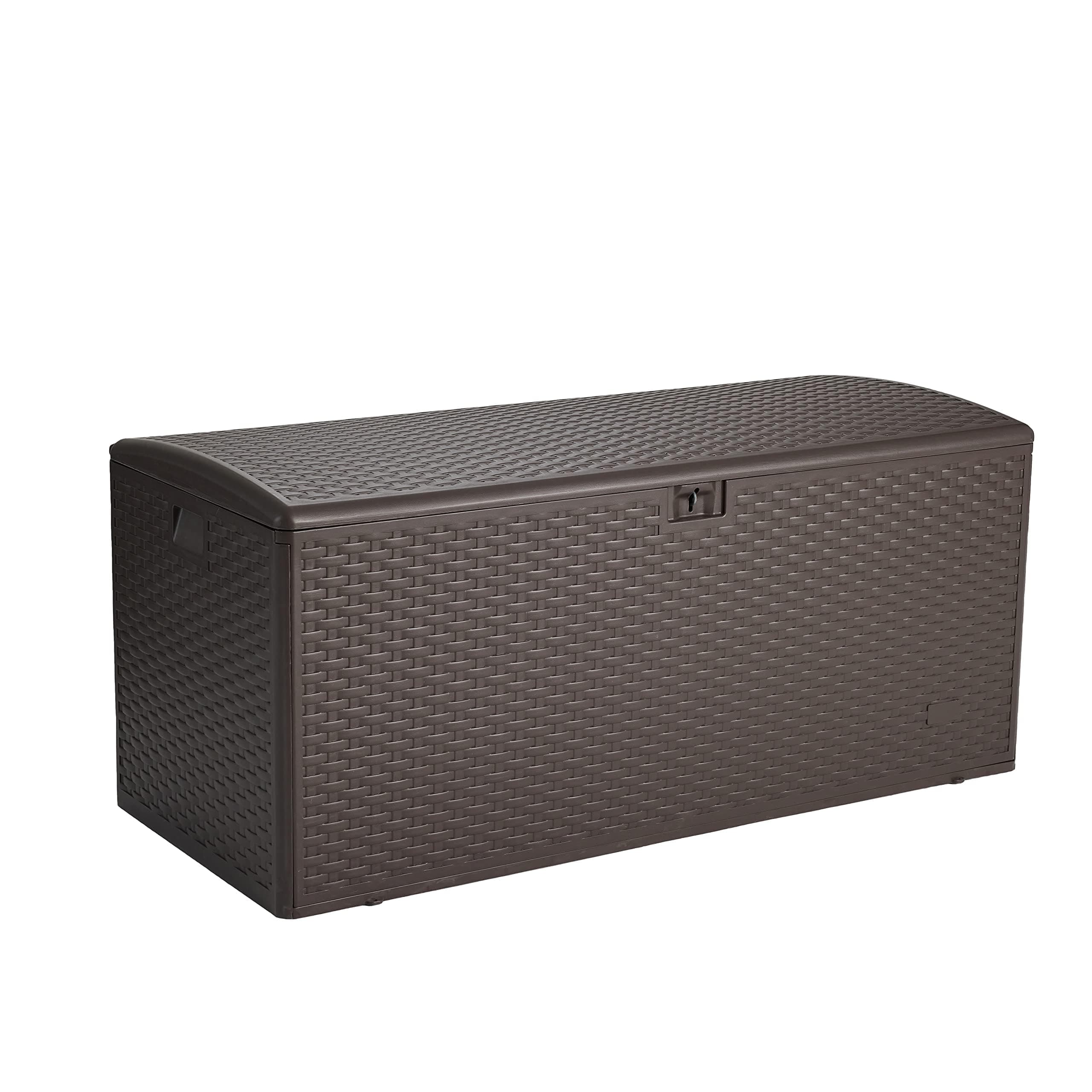 Amazon Basics Outdoor Patio Storage Box 150 Gallon Deck Box, Waterproof and Weather-resistant, Furniture Cushions Garden Tools, Brown