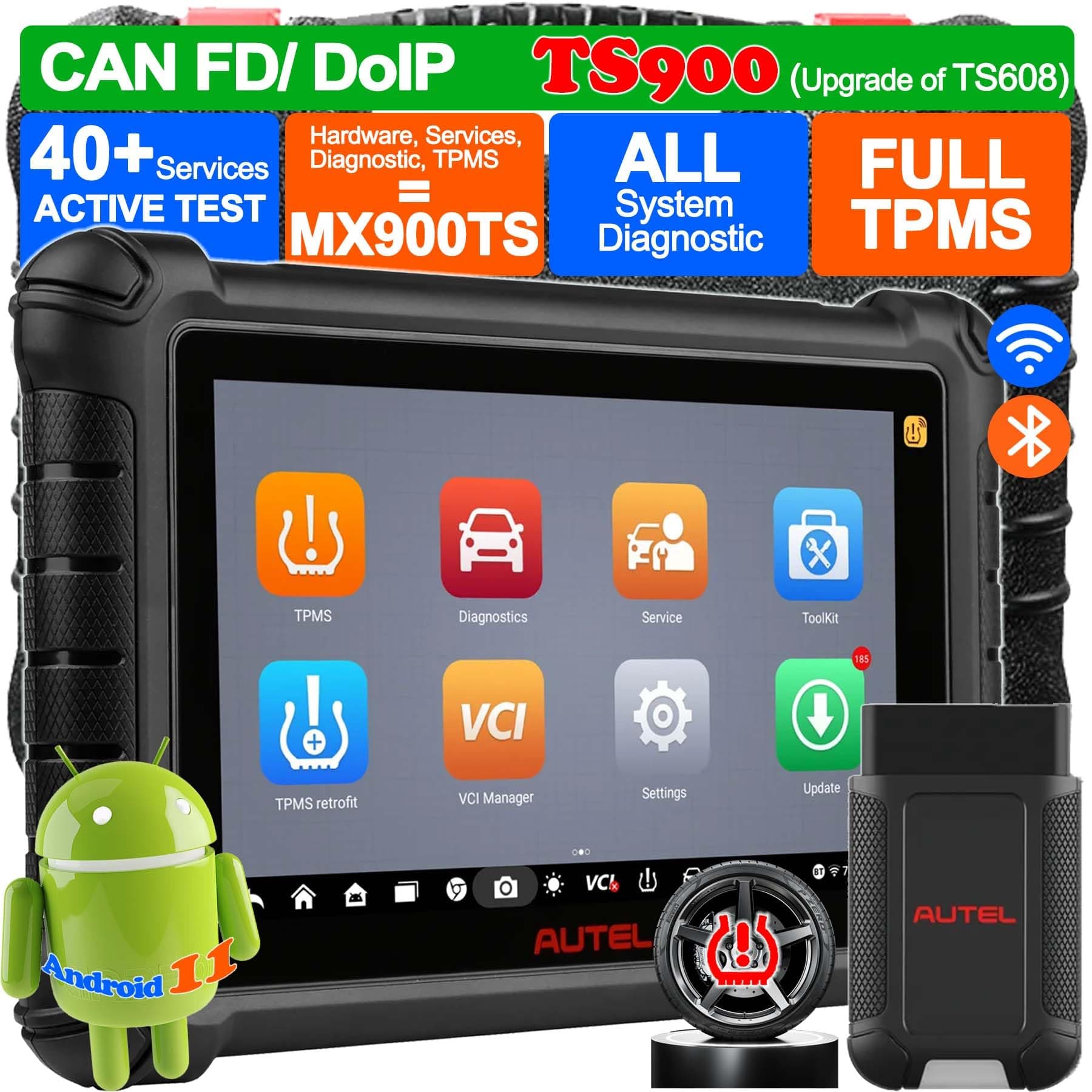 TPMS Programming Tool TS900, OS 11, Same as MX900TS MK900TS, Newer of MS906TS TS608 MK808S-TS, TPMS Relearn Reset Tool as MP900TS Scanner, All Sys Diagnosis, 40+ Services, Active Test, FCA SGW