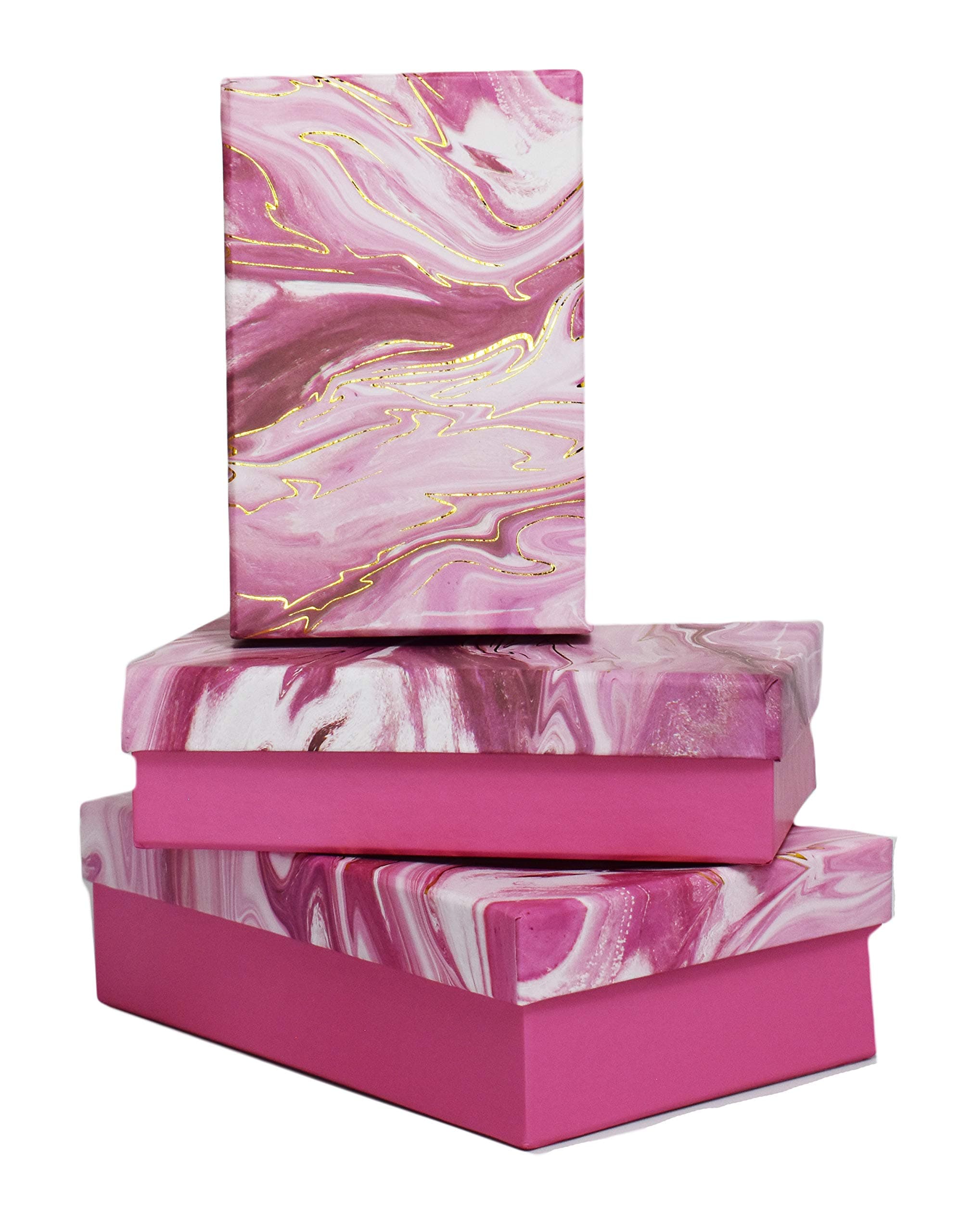 ALEF Elegant Decorative Themed Nesting Gift Boxes -3 Boxes- Nesting Boxes Beautifully Themed and Decorated! (Sm Pink Marble Swirl)