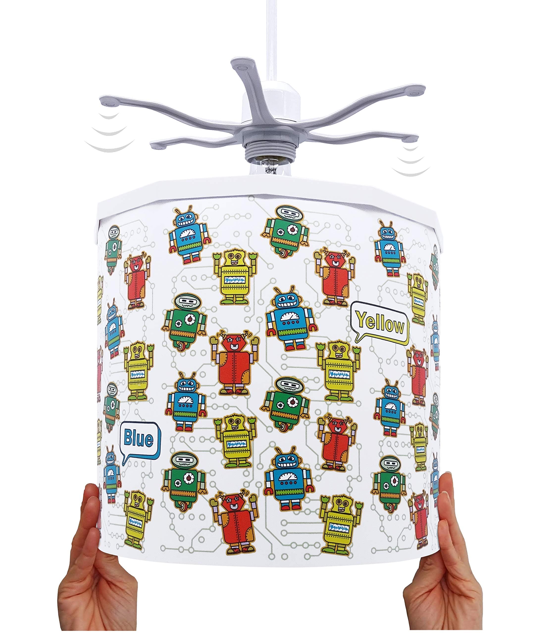 Ereki Ceiling Pendant Light Shade - Printed Colourful and Fun Designs Robots Light Cover - Magnetic Ceiling Light Lampshade Kit for Interchangeable Designs