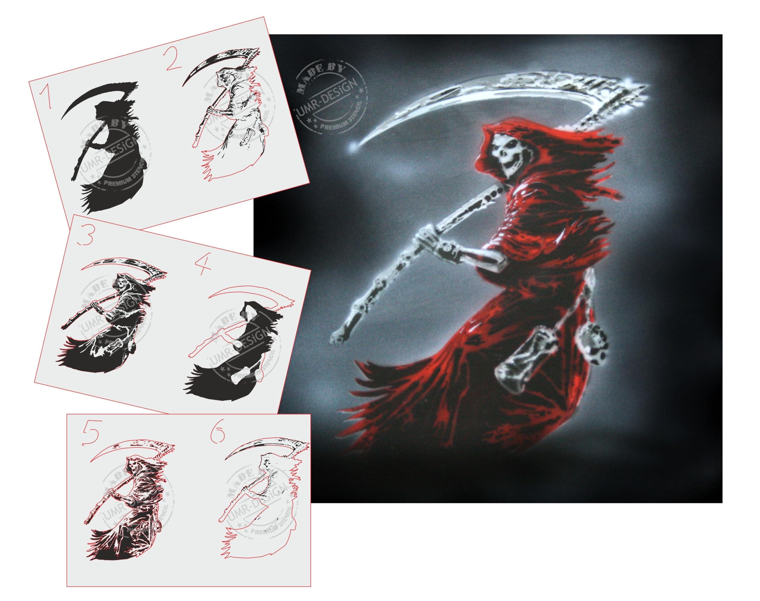 AS-087 Grim Reaper Airbrush Stencil Template Step by Step Size S