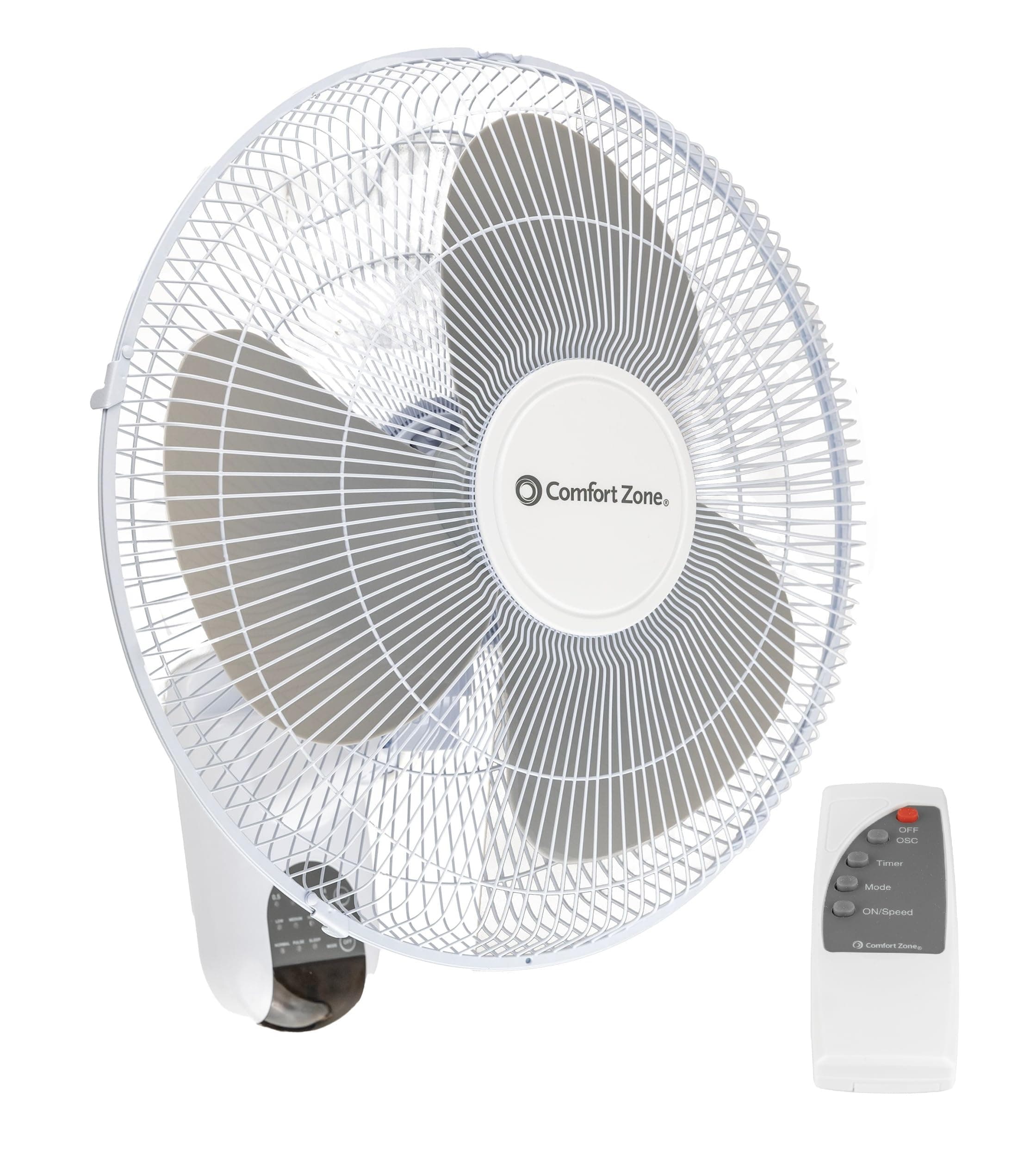 Comfort Zone 16-Inch Fan with Remote Control – Quiet 3-Speed Oscillating Indoor Fan with 90° Wide-Angle Airflow, Timer & Sleep Modes – Space-Saving Wall Fan for Bedroom, Home Gym & Office, White