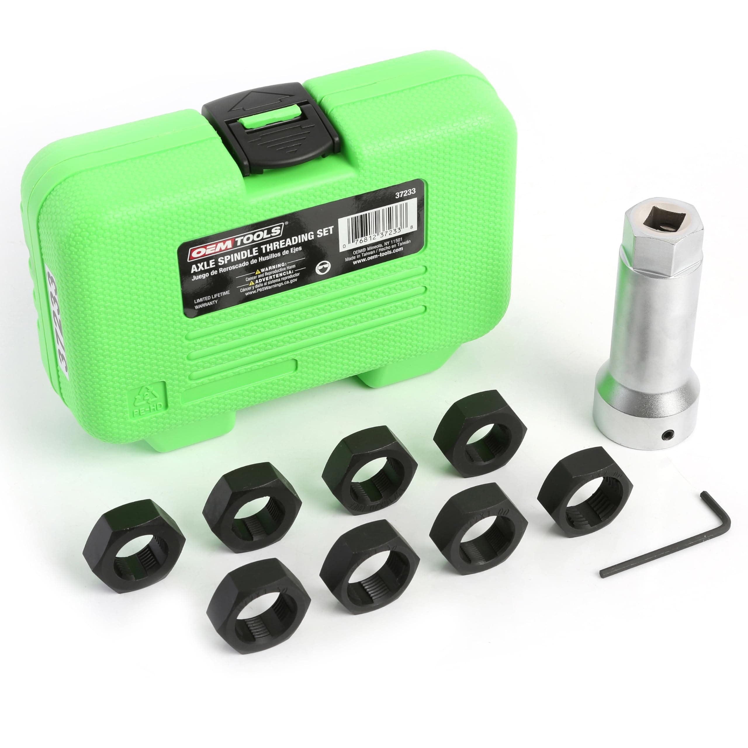 OEMTOOLS 37233 Axle Spindle Rethreading Tool Kit, Thread Repair Kit for Damaged Axle Spindles, Metric and SAE Thread Chaser Kit for Universal Fit, Green Case