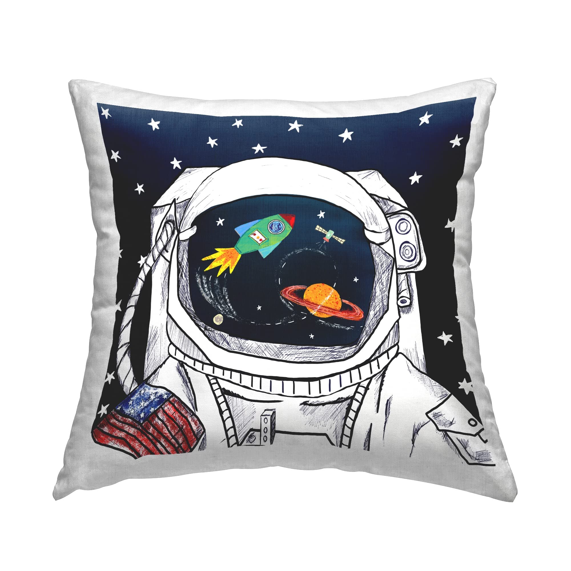 Stupell Industries US Astronaut Outer Space Galaxy Reflection Design by Sangita Bachelet Throw Pillow, 18 x 18, Blue
