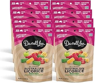 Darrell Lea Soft Australian Licorice, Non-GMO, No Palm Oil, Vegetarian Friendly, No High Fructose Corn Syrup, Soft & Chewy Licorice Candy, Made in Australia (Mixed Fruit, 7 Ounce (Pack of 8))