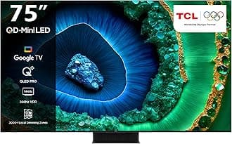 TCL75 Inch 4K QD-Mini LED HDR Smart Google TV, 3500nits, ONKYO 2.2.2ch, 144Hz VRR+240Hz DLG, Imax Enhanced, Ultra-slim Design 75C855- (2024 Model), Black