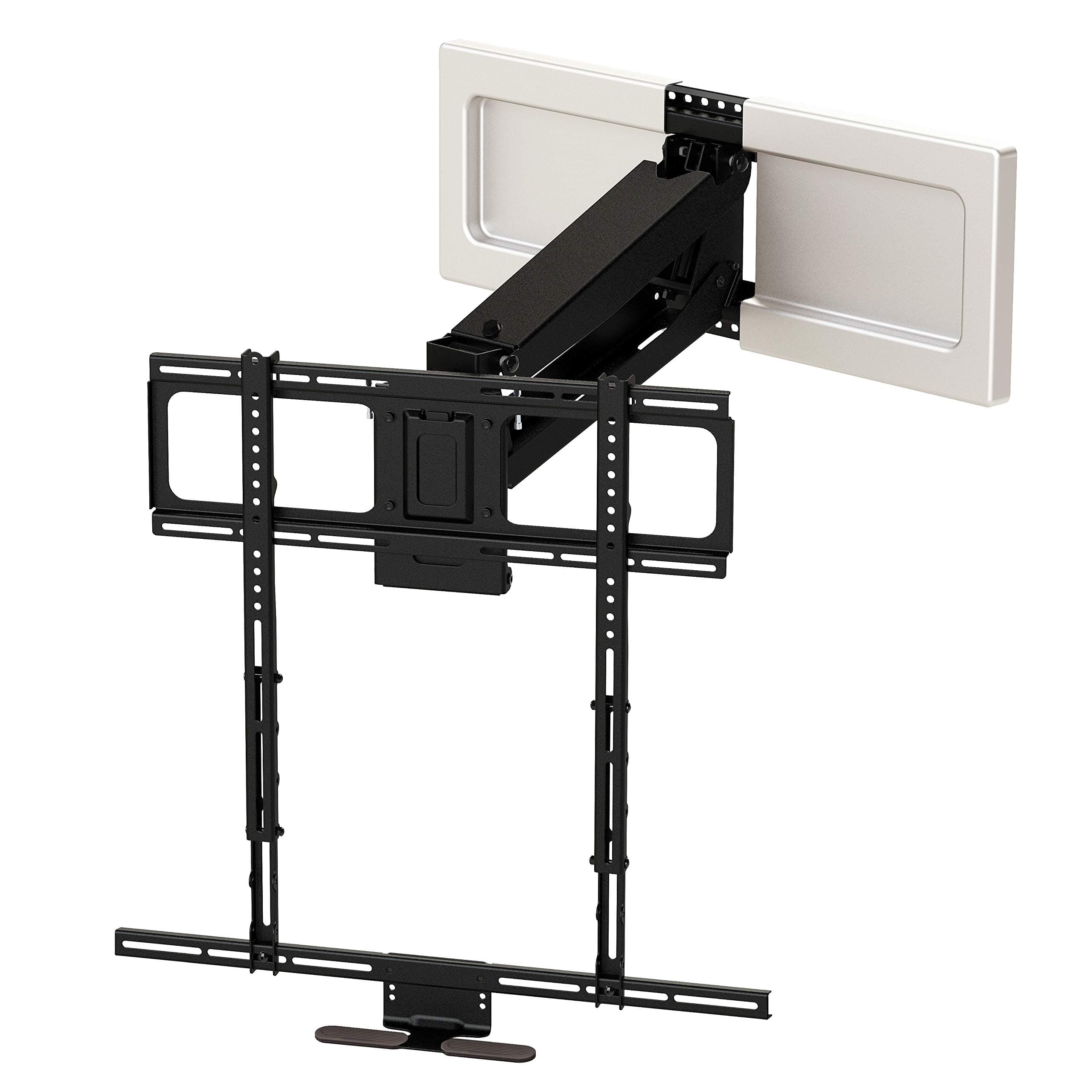 MM540 - Above Fireplace Pull Down TV Mount for 44" to 80" Screen TVs to 90 lbs, with Patented auto-straightening, Adjustable Stops, Heat Sensor Handles & Paintable Covers