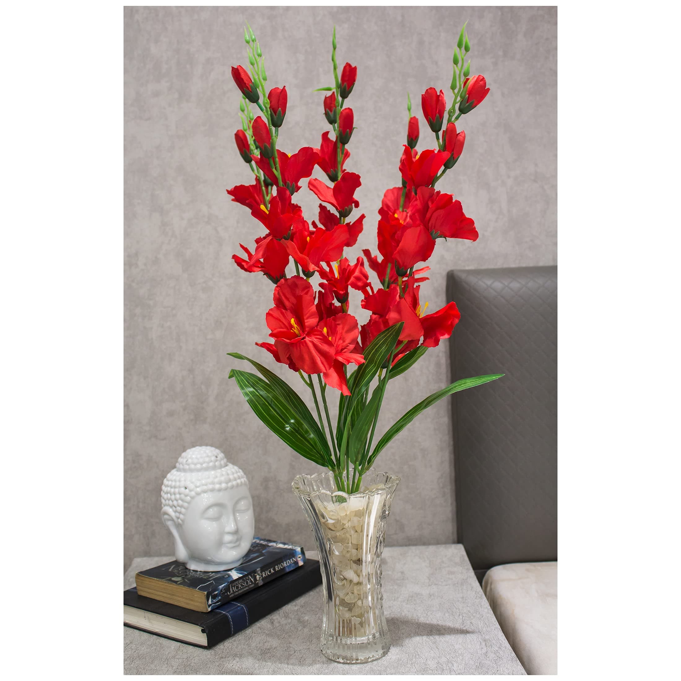 PolliNation Artificial Gladiolus Red Flower Bunch Without Pot (Pack of 1), 25 x 25 x 69 Centimeters (PN AFB Glad 0138-2-RED-1)