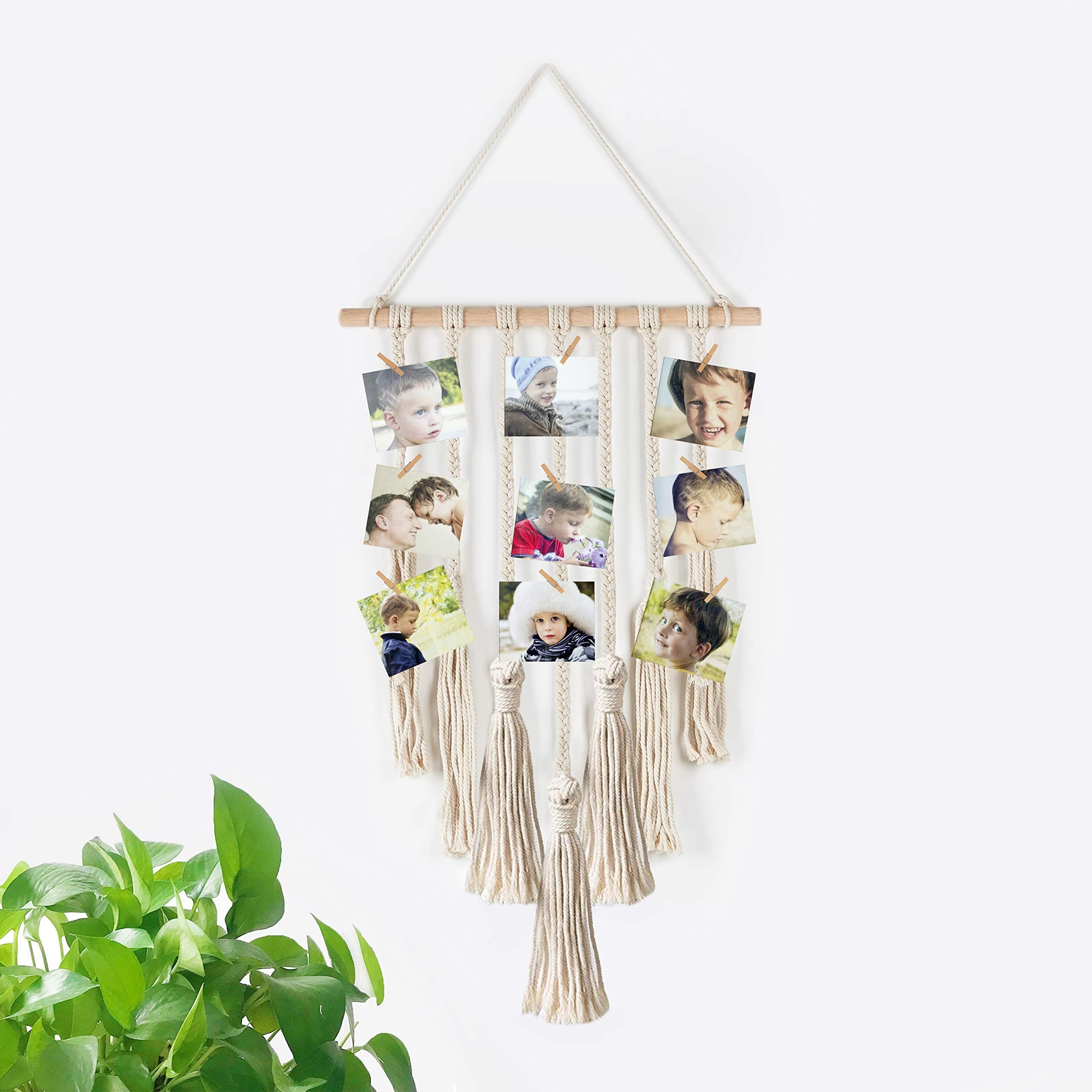 Lainey Macrame Wall Hanging Bohemian Decor Boho Bedroom Decor Macrame Wall Hanging Pictures Wall Photo Display - Home Decor, with 30 Wood Clips. (Natural)